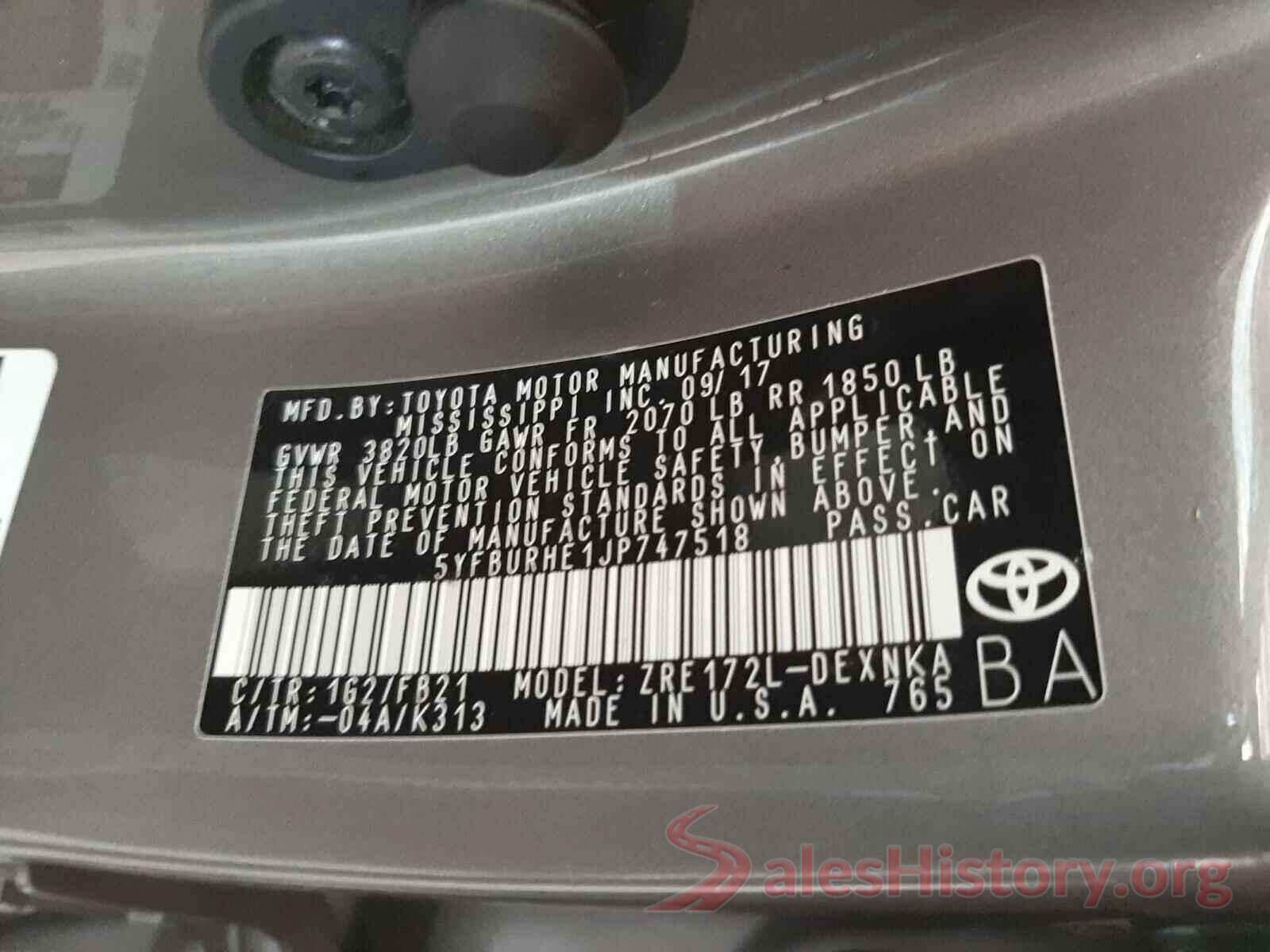 5YFBURHE1JP747518 2018 TOYOTA COROLLA