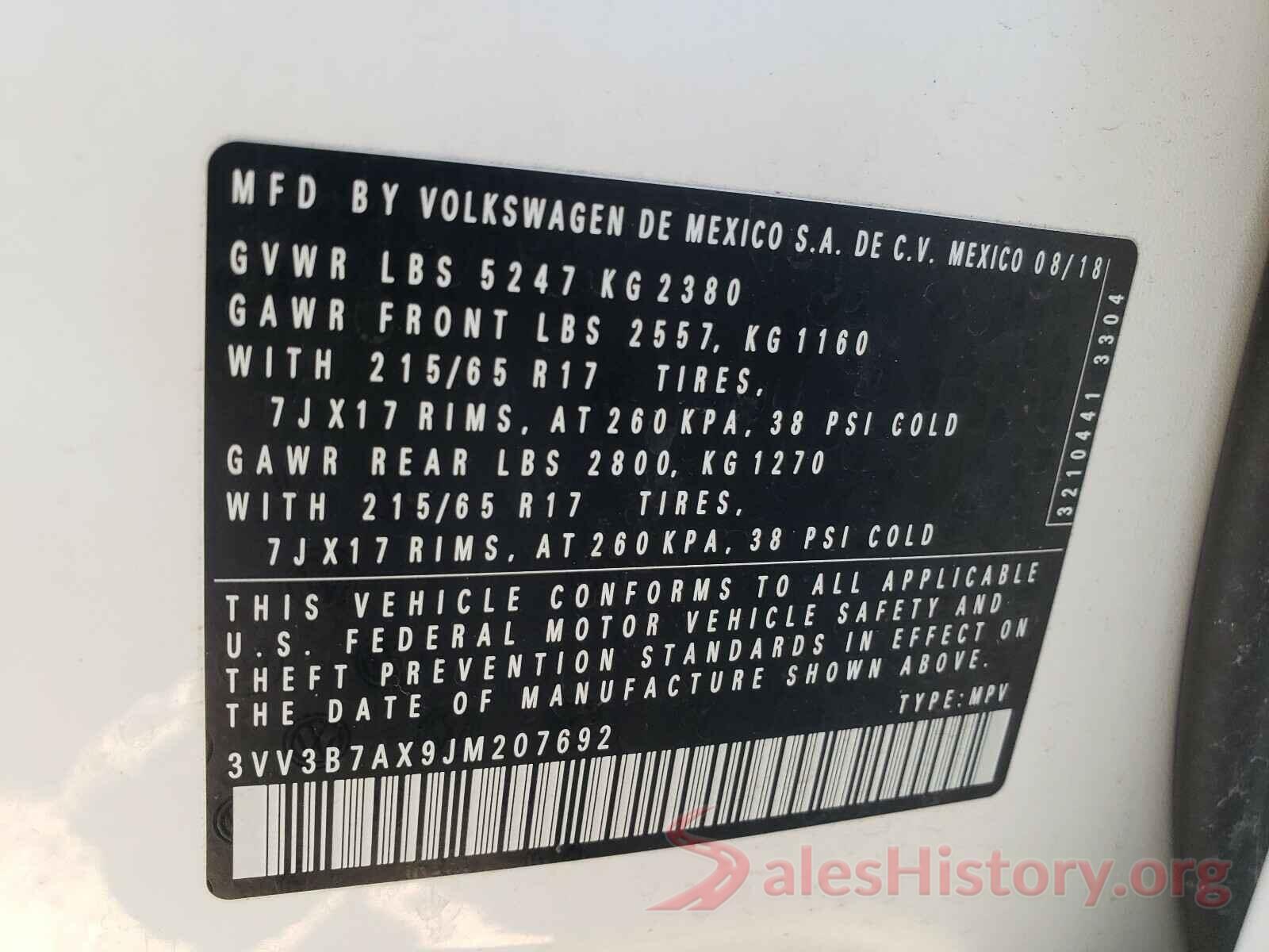 3VV3B7AX9JM207692 2018 VOLKSWAGEN TIGUAN