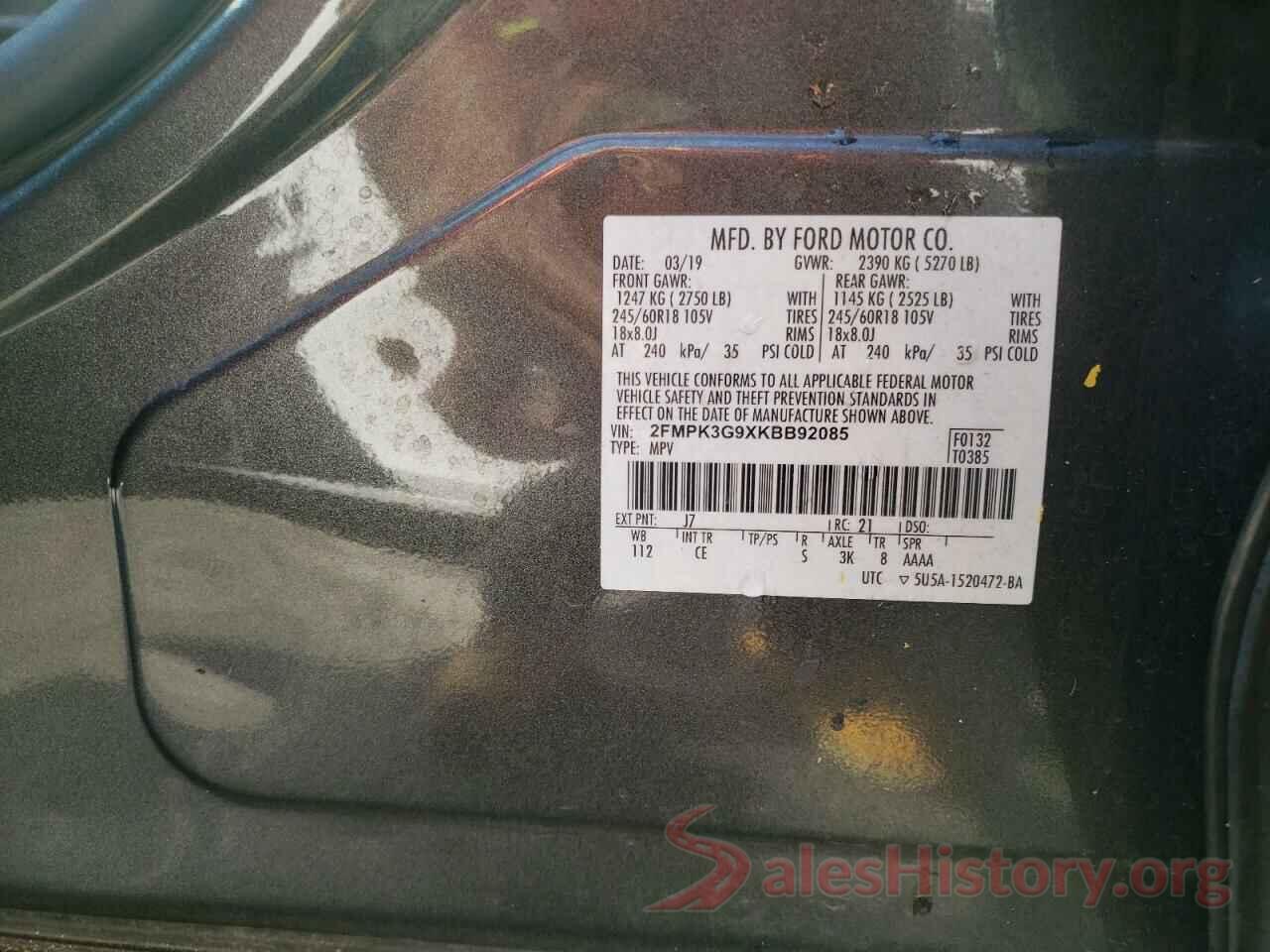 2FMPK3G9XKBB92085 2019 FORD EDGE