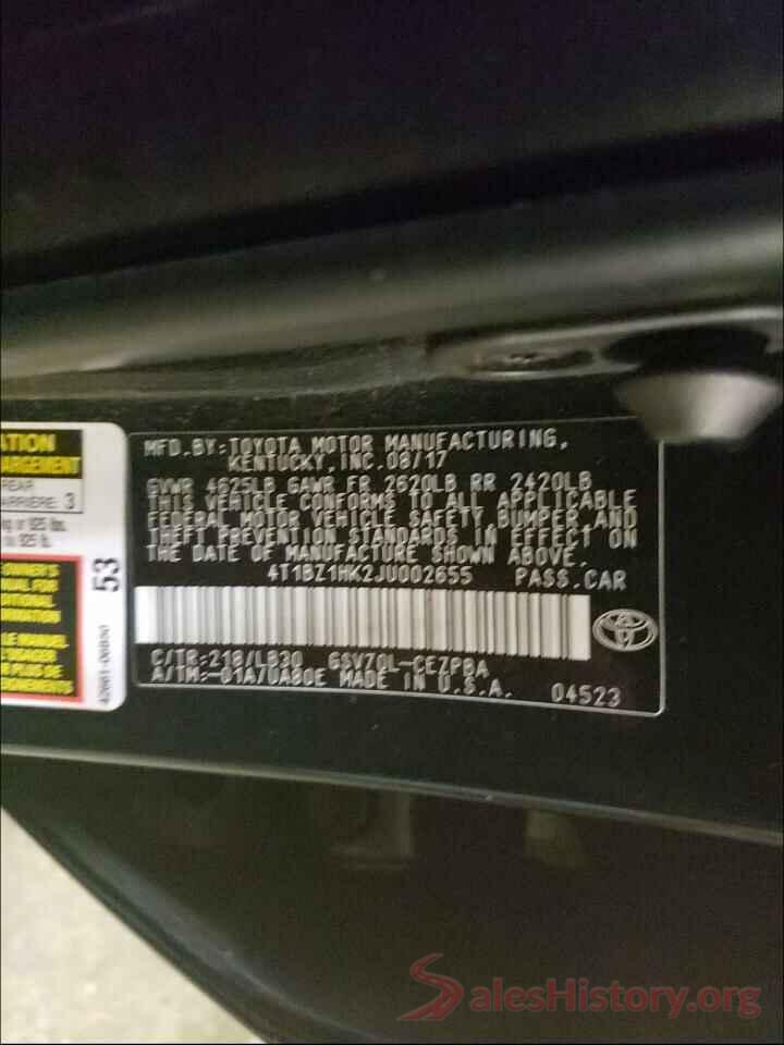 4T1BZ1HK2JU002655 2018 TOYOTA CAMRY