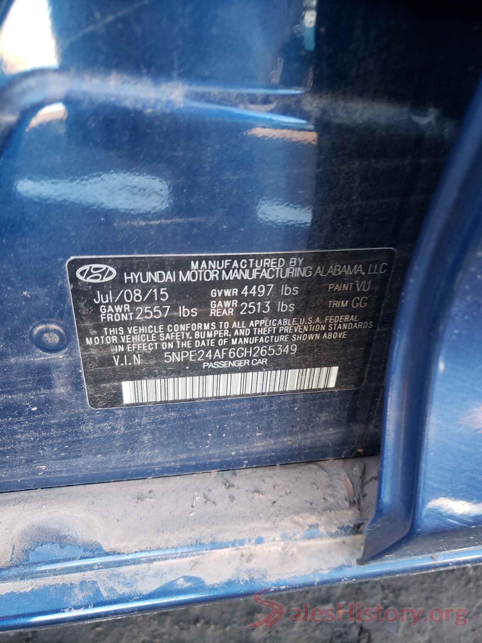 5NPE24AF6GH265349 2016 HYUNDAI SONATA