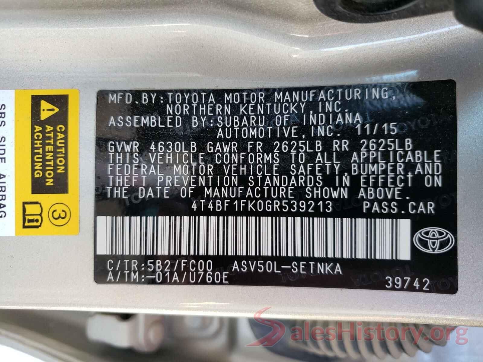 4T4BF1FK0GR539213 2016 TOYOTA CAMRY