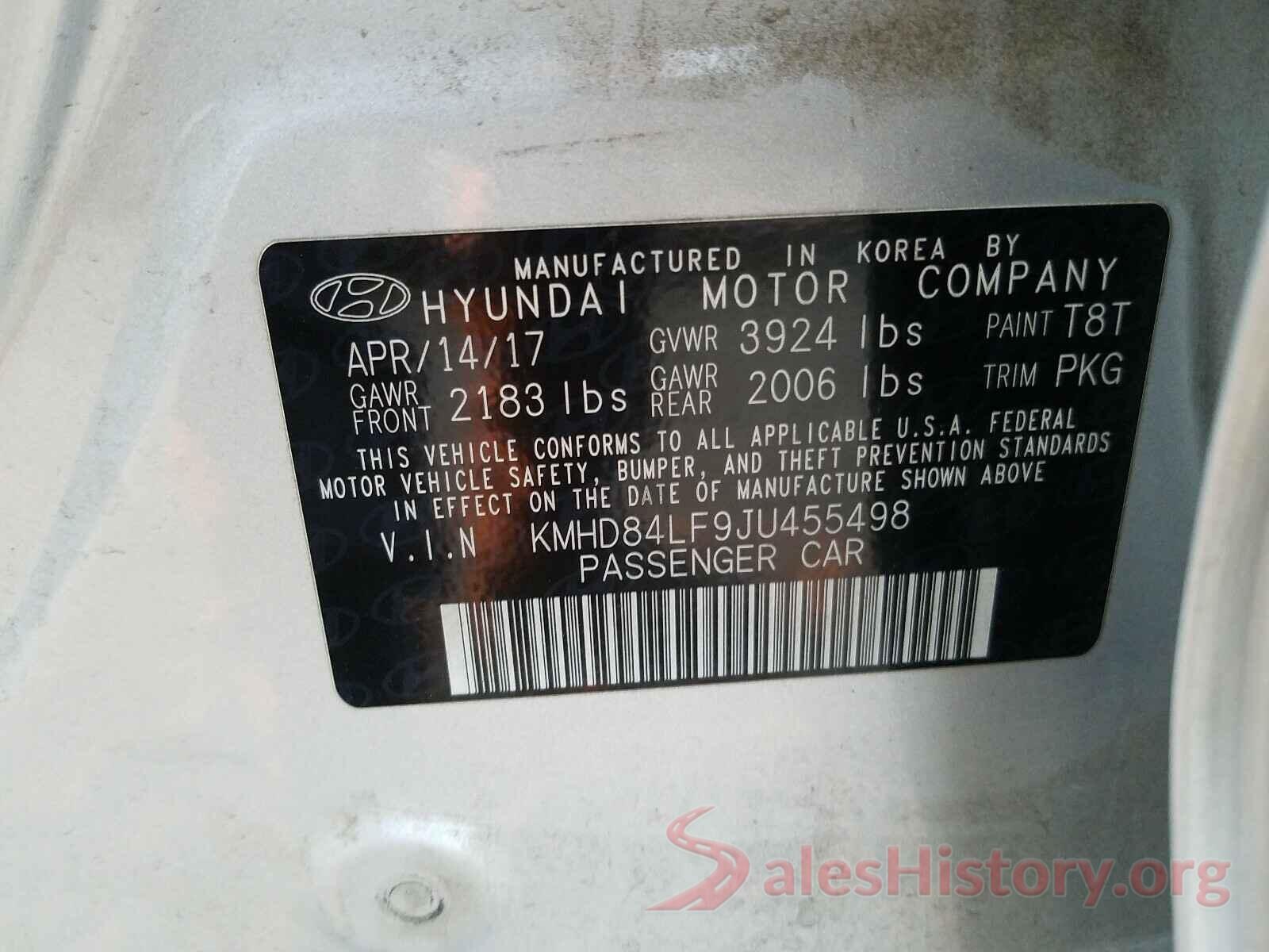 KMHD84LF9JU455498 2018 HYUNDAI ELANTRA