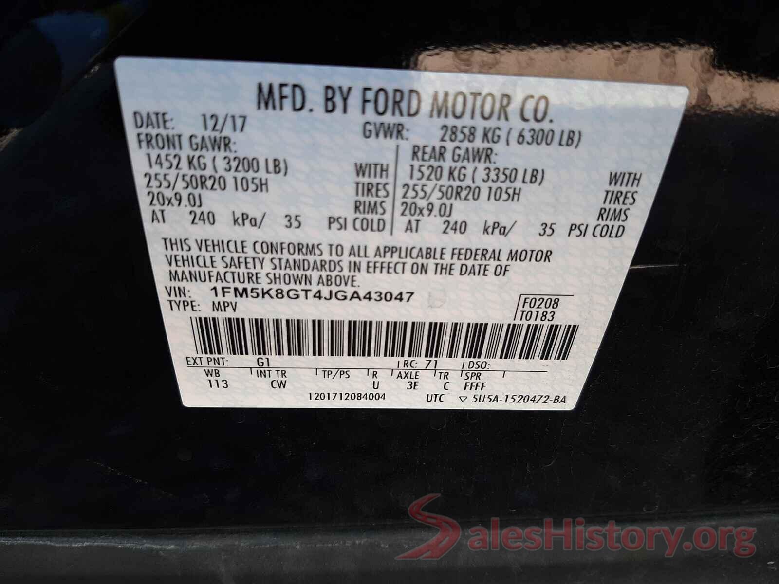 1FM5K8GT4JGA43047 2018 FORD EXPLORER