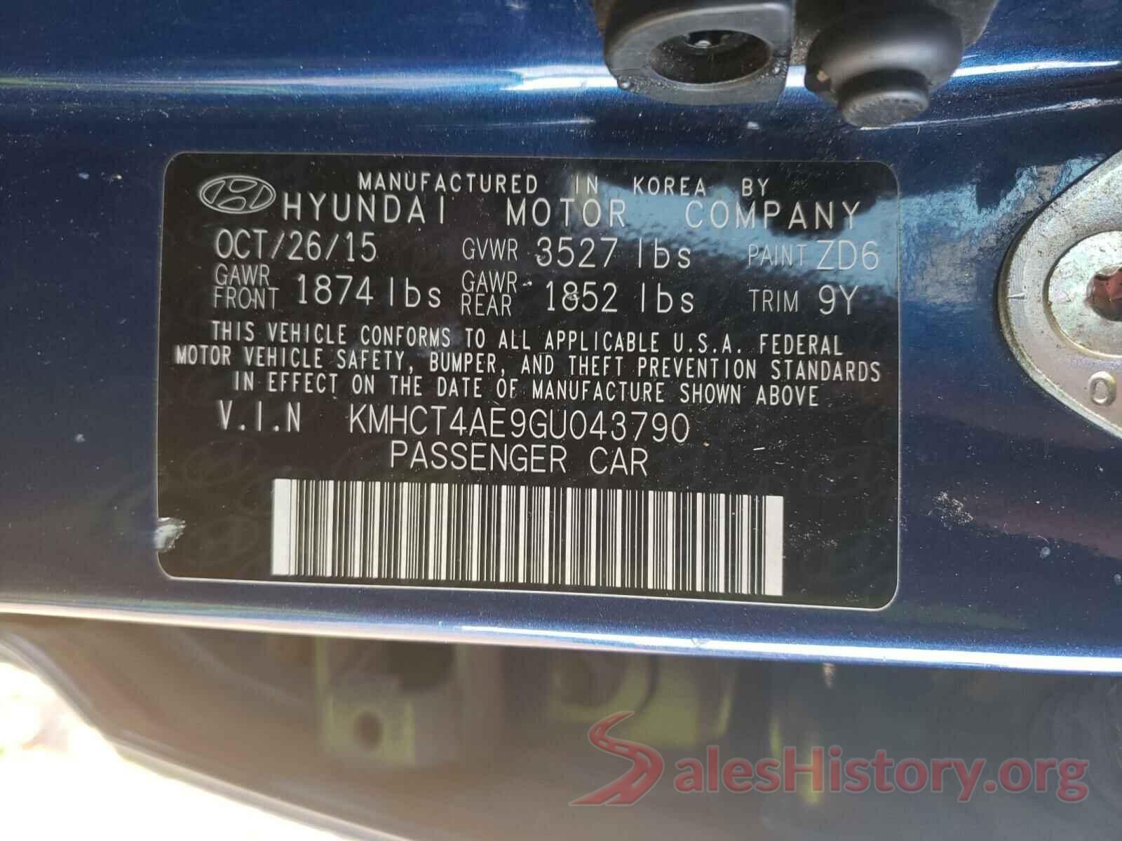 KMHCT4AE9GU043790 2016 HYUNDAI ACCENT