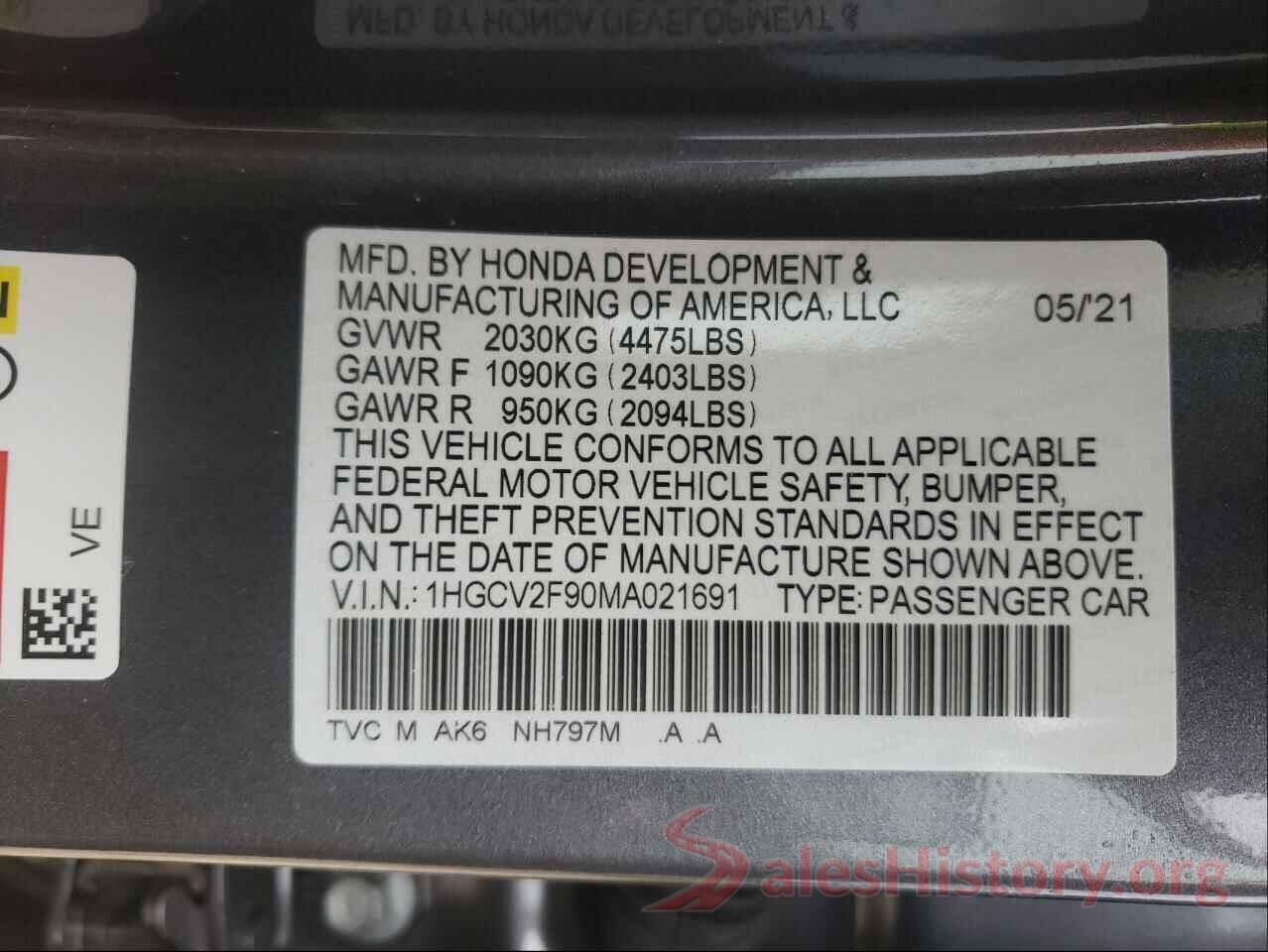 1HGCV2F90MA021691 2021 HONDA ACCORD