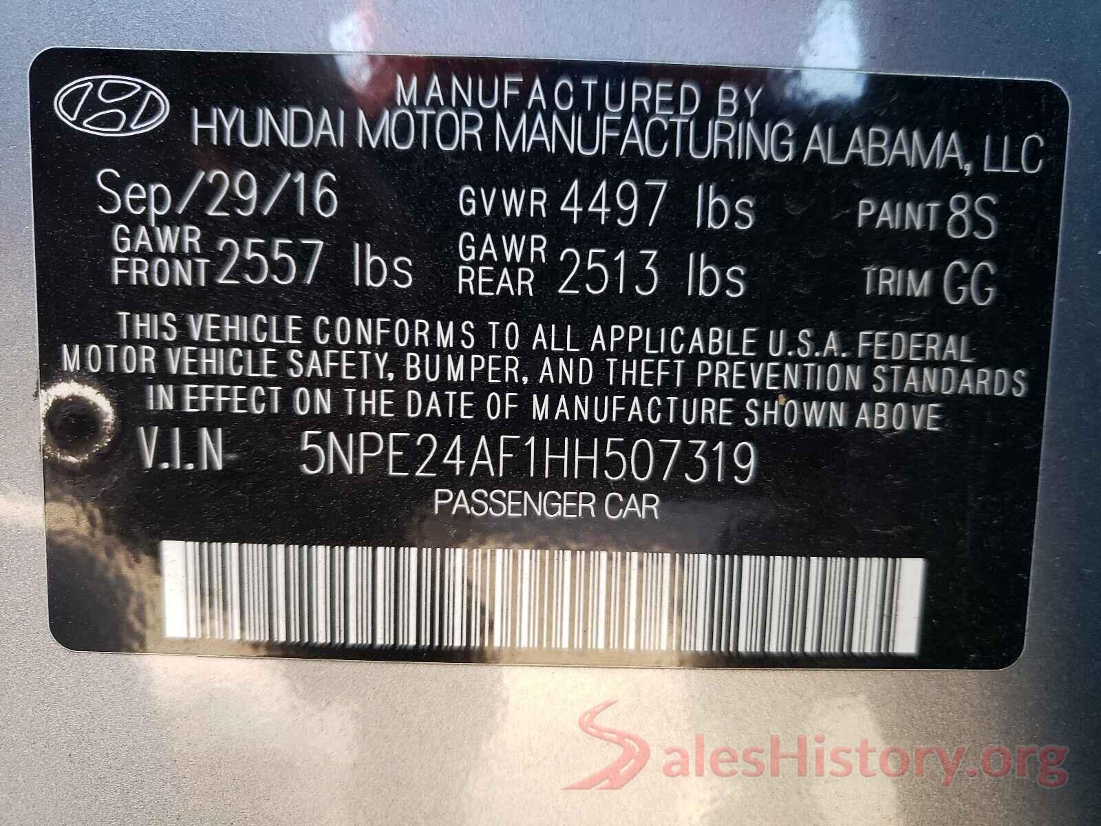 5NPE24AF1HH507319 2017 HYUNDAI SONATA