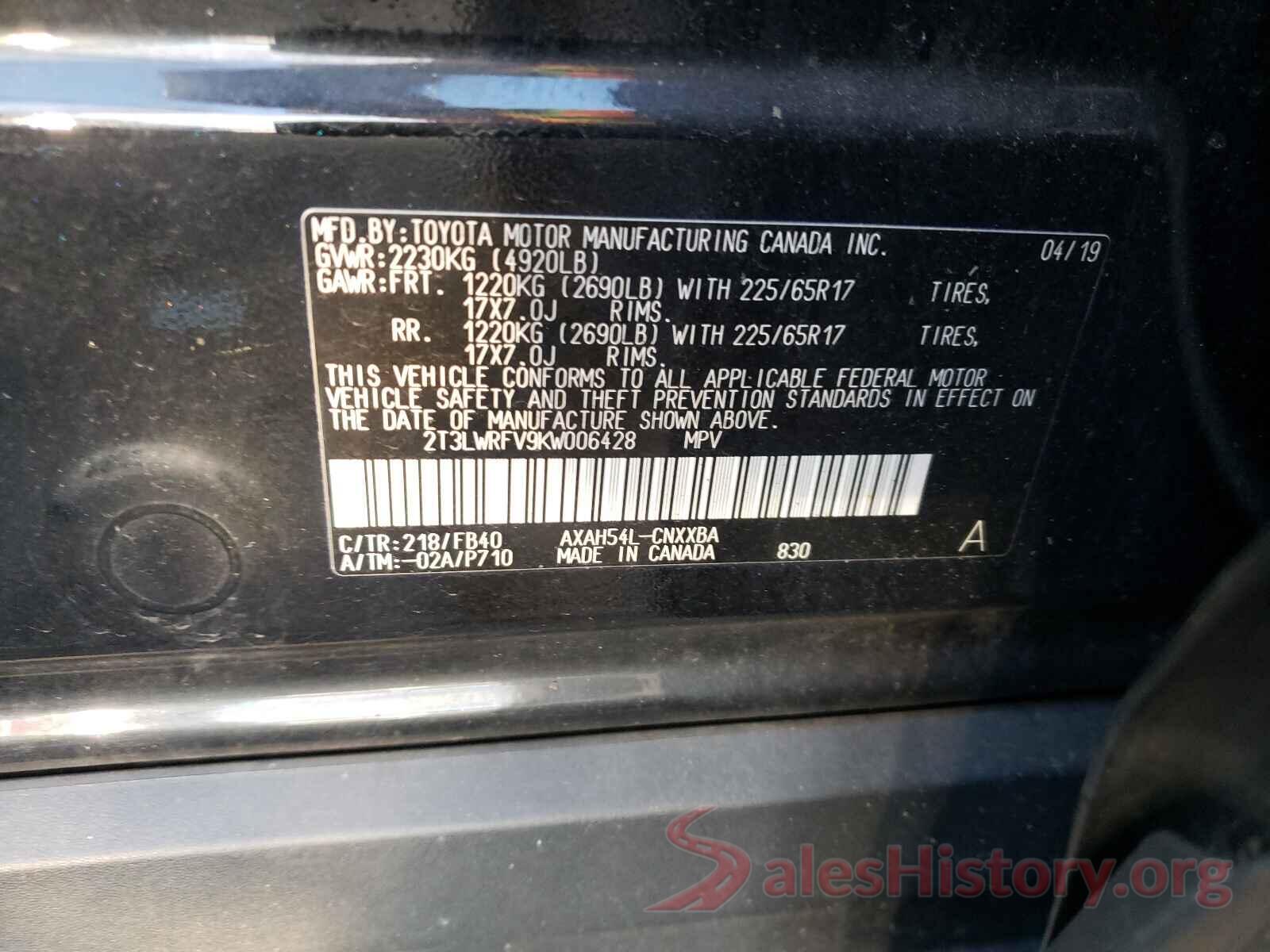 2T3LWRFV9KW006428 2019 TOYOTA RAV4