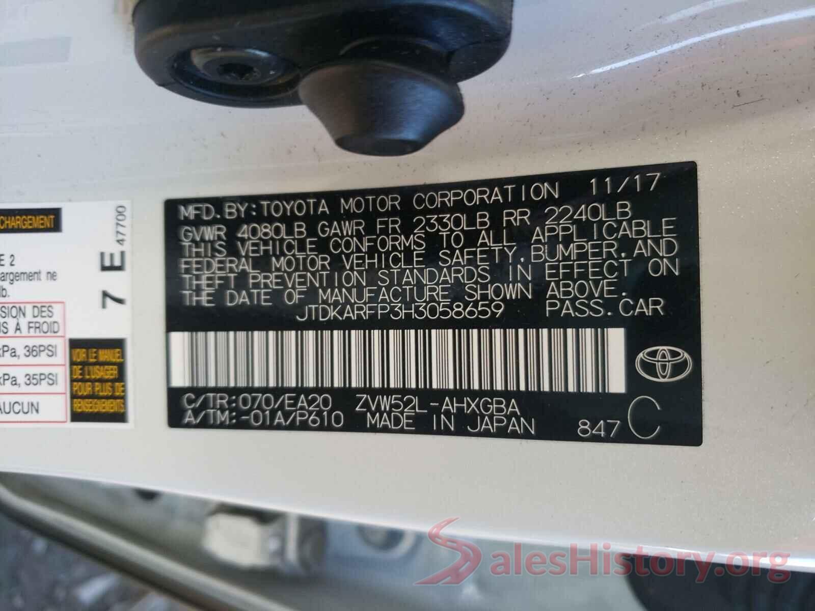 JTDKARFP3H3058659 2017 TOYOTA PRIUS