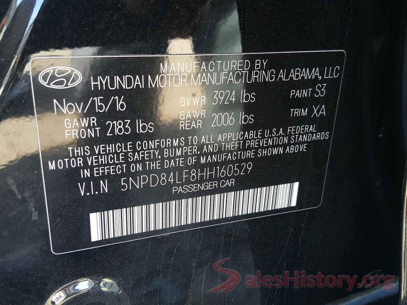 5NPD84LF8HH160529 2017 HYUNDAI ELANTRA