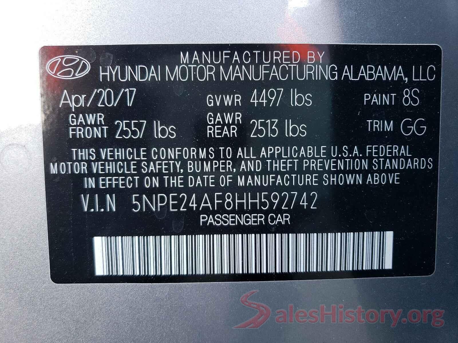 5NPE24AF8HH592742 2017 HYUNDAI SONATA