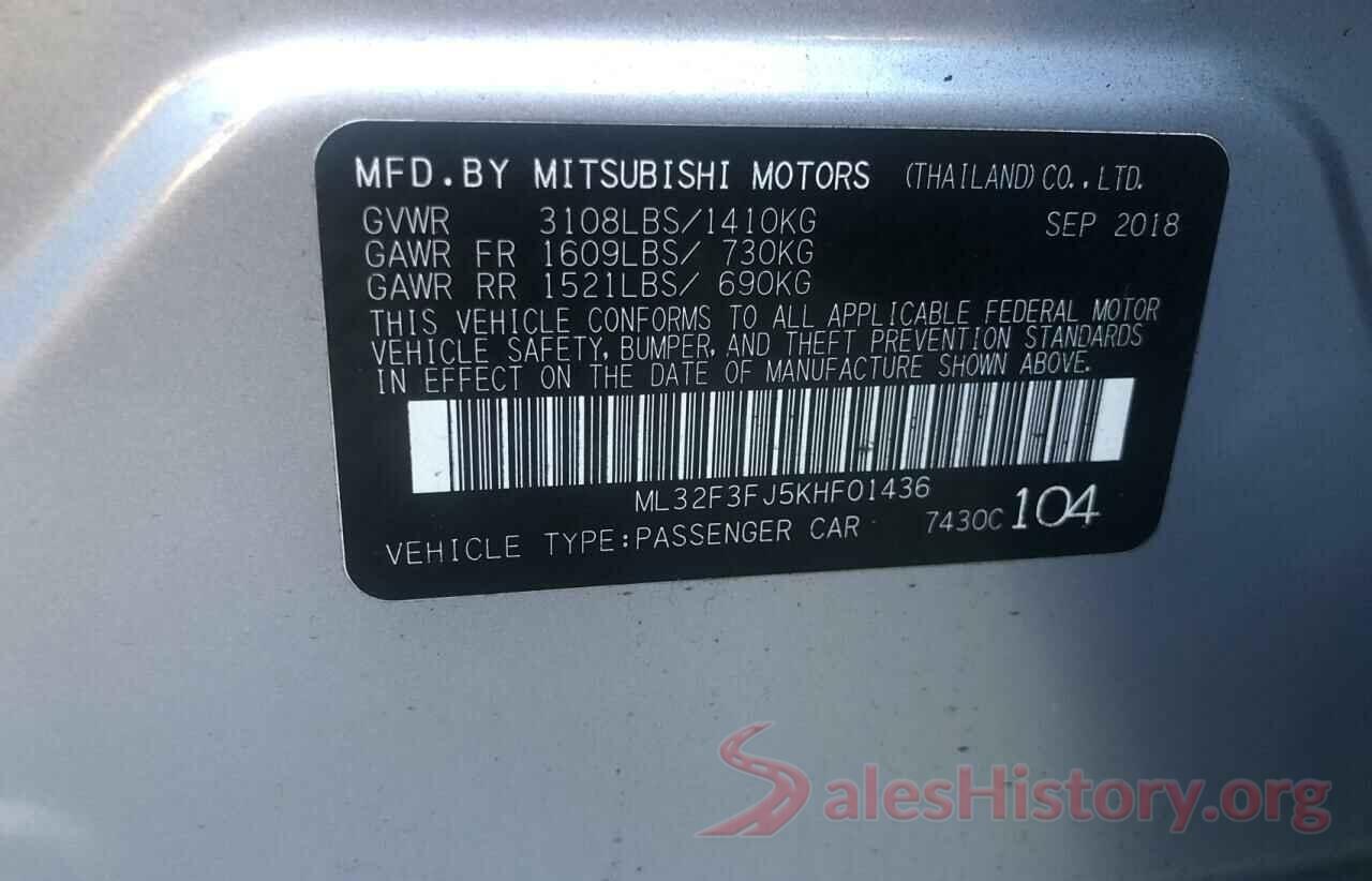 ML32F3FJ5KHF01436 2019 MITSUBISHI MIRAGE