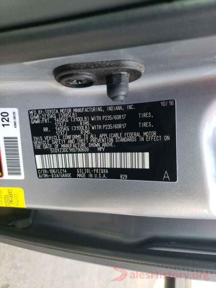 5TDYZ3DC1HS790609 2017 TOYOTA SIENNA