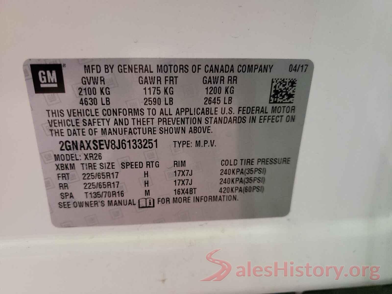 2GNAXSEV8J6133251 2018 CHEVROLET EQUINOX