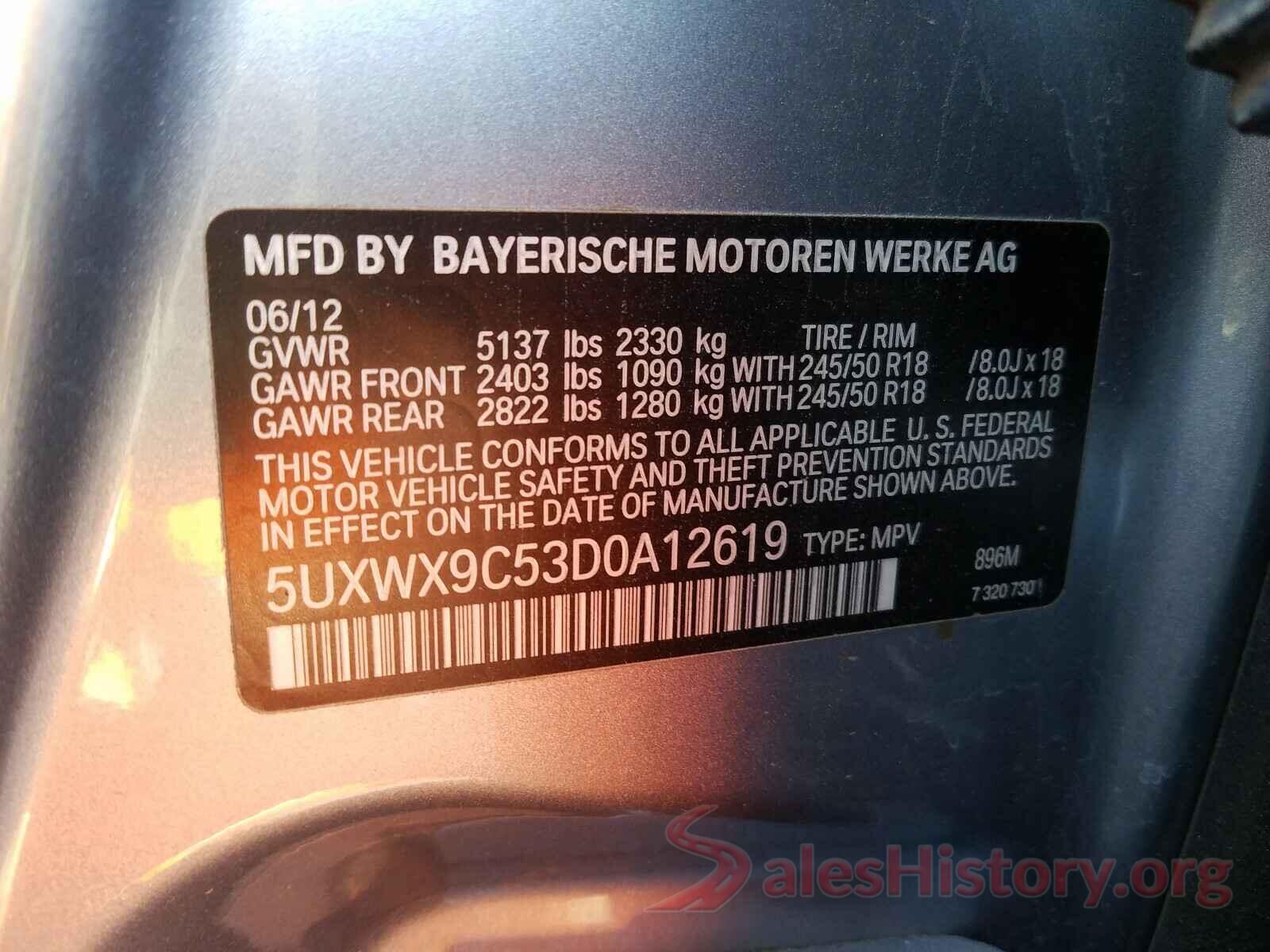 5UXWX9C53D0A12619 2013 BMW X3