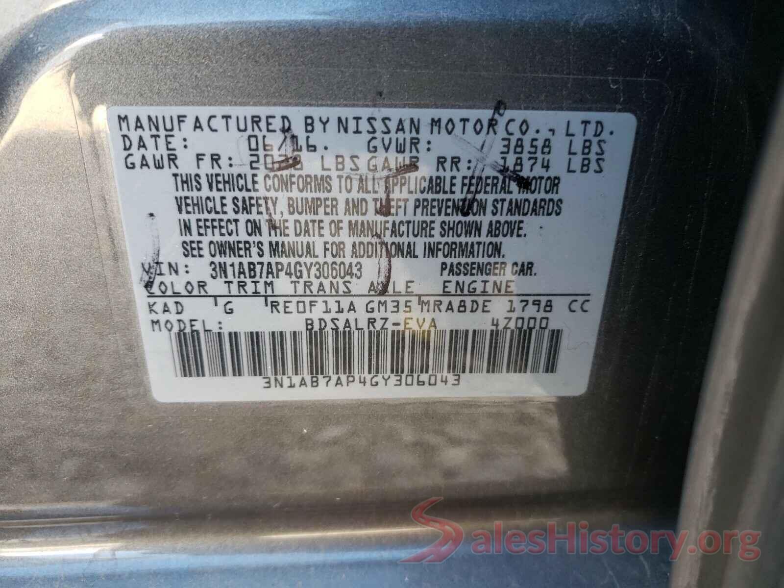 3N1AB7AP4GY306043 2016 NISSAN SENTRA