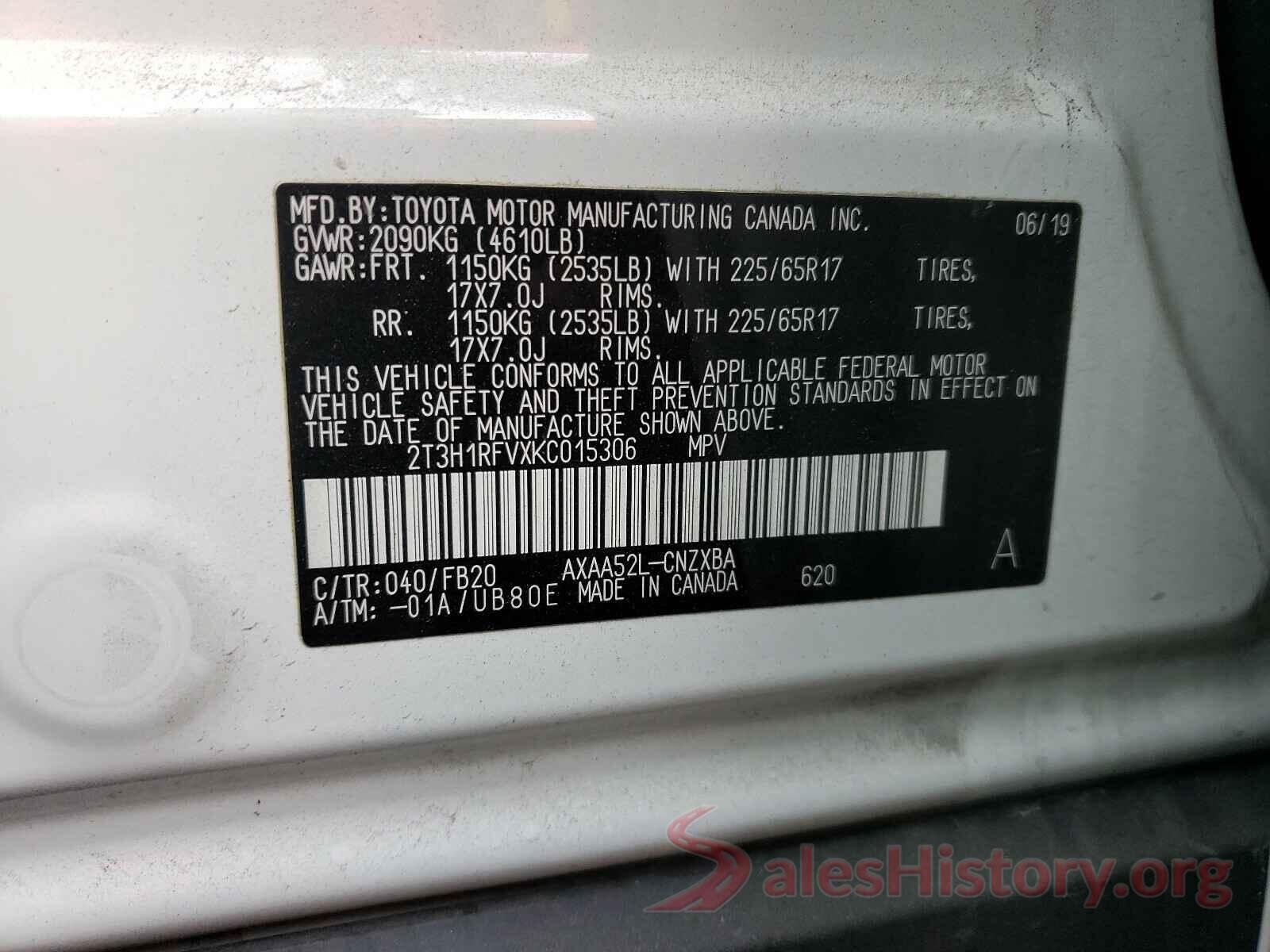 2T3H1RFVXKC015306 2019 TOYOTA RAV4