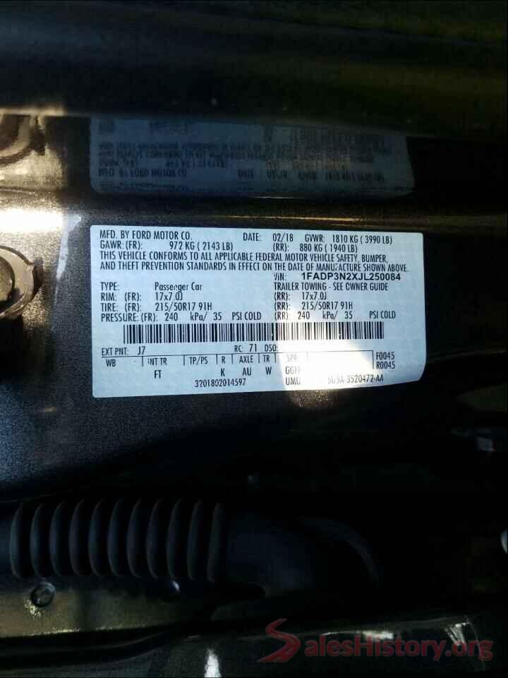 1FADP3N2XJL250084 2018 FORD FOCUS