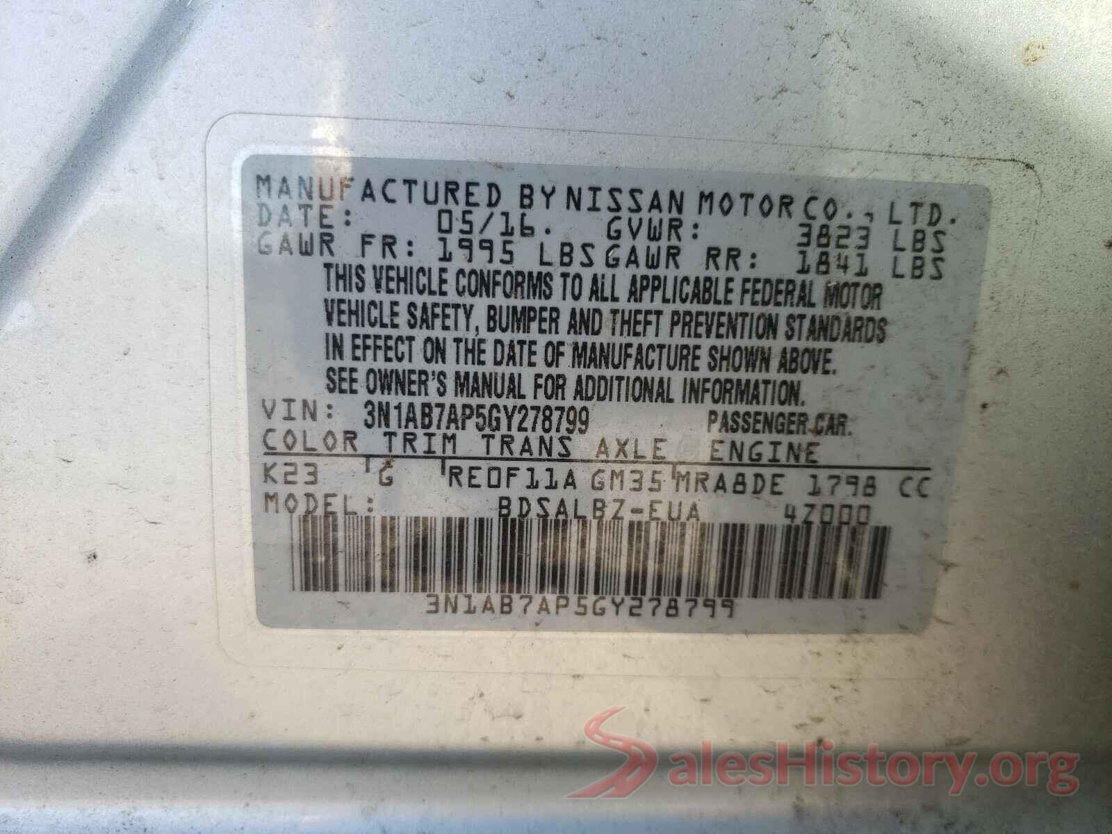 3N1AB7AP5GY278799 2016 NISSAN SENTRA