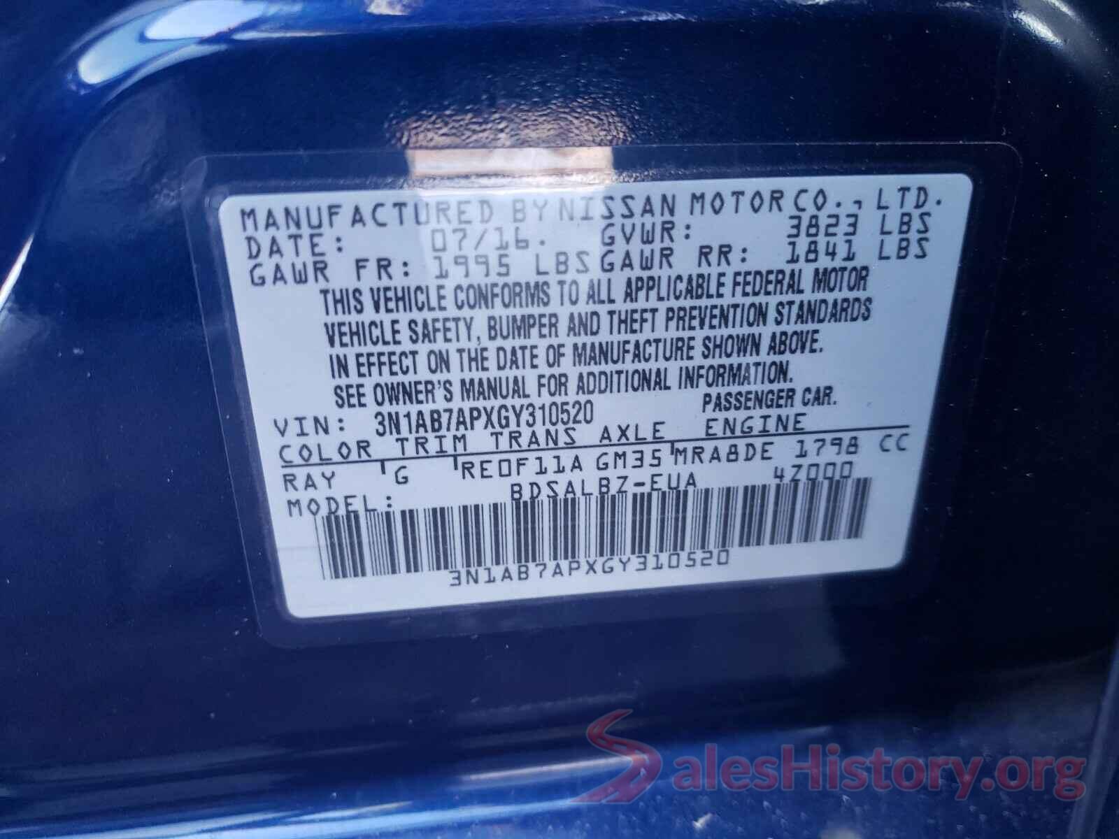 3N1AB7APXGY310520 2016 NISSAN SENTRA