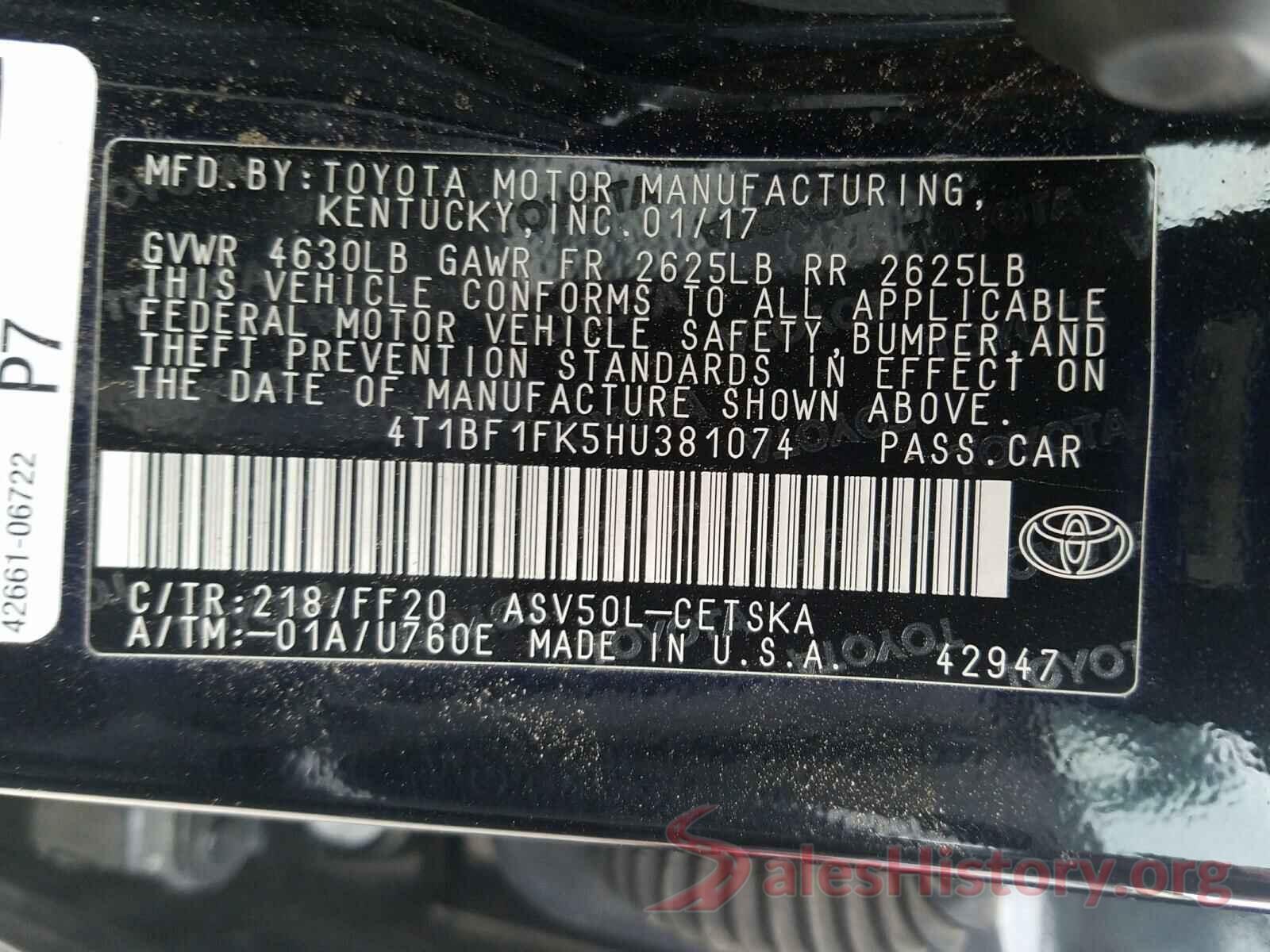 4T1BF1FK5HU381074 2017 TOYOTA CAMRY