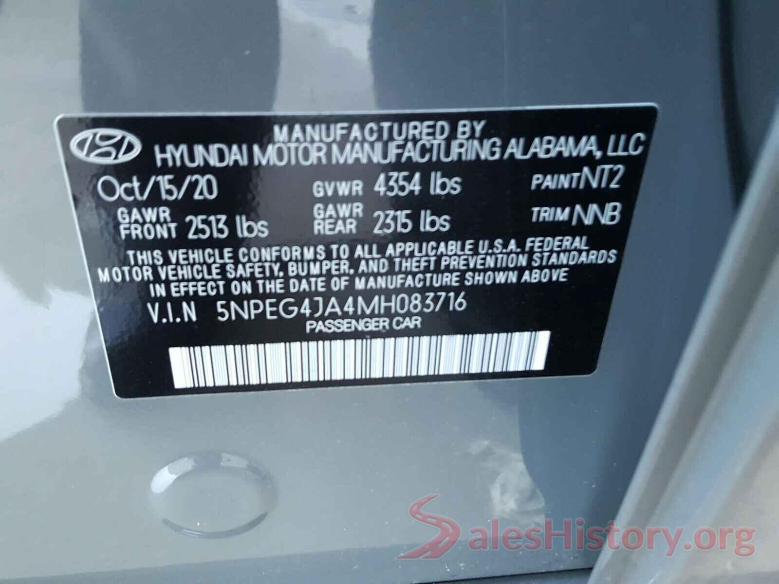 5NPEG4JA4MH083716 2021 HYUNDAI SONATA