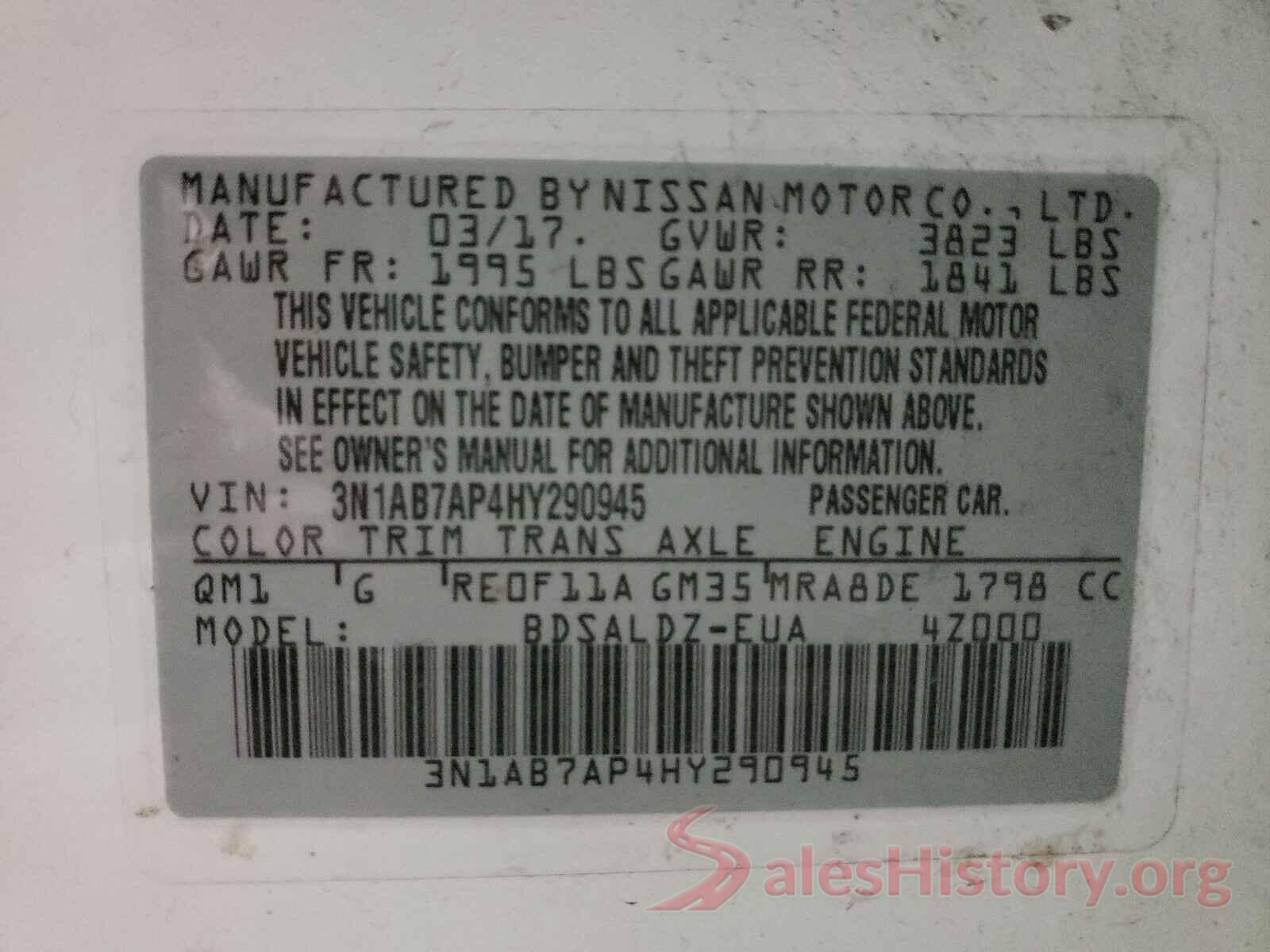 3N1AB7AP4HY290945 2017 NISSAN SENTRA