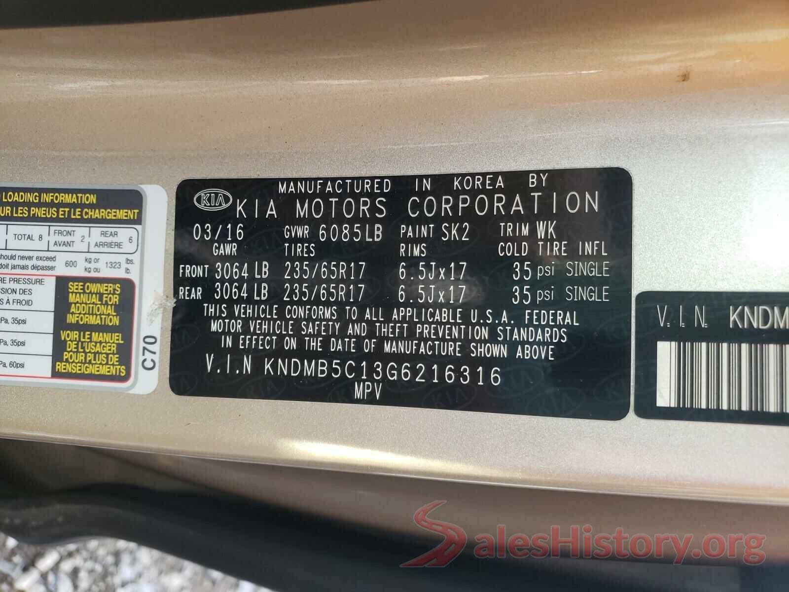 KNDMB5C13G6216316 2016 KIA SEDONA