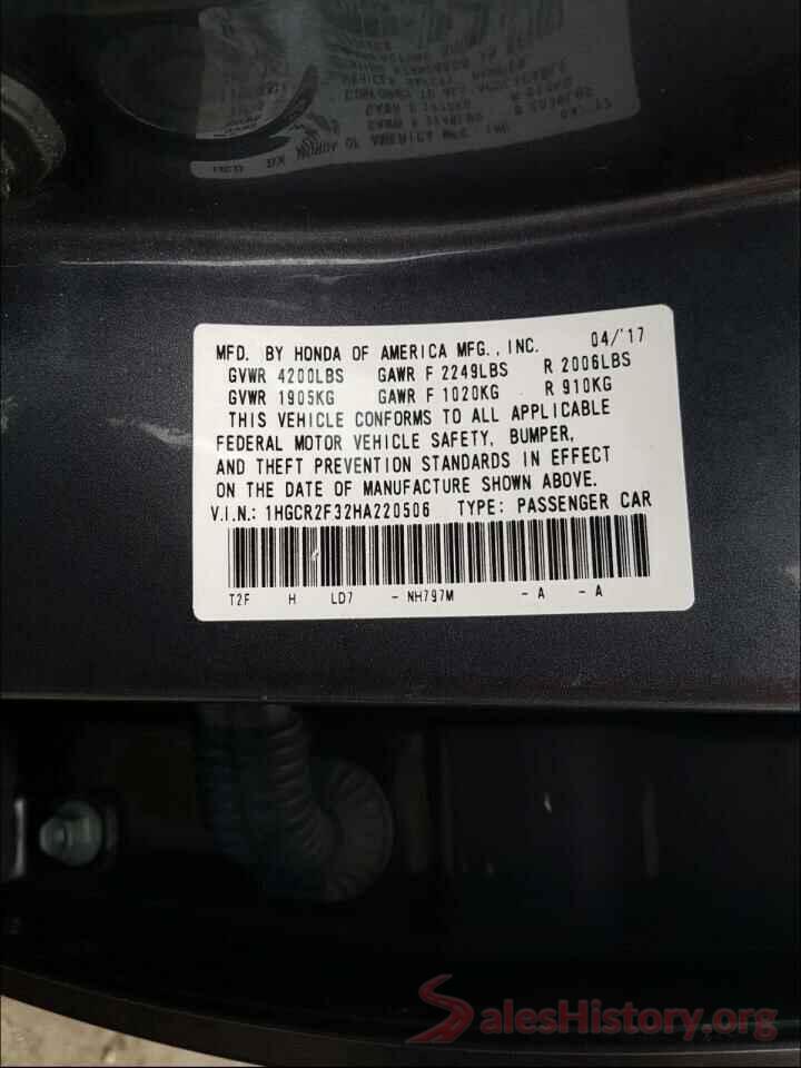 1HGCR2F32HA220506 2017 HONDA ACCORD