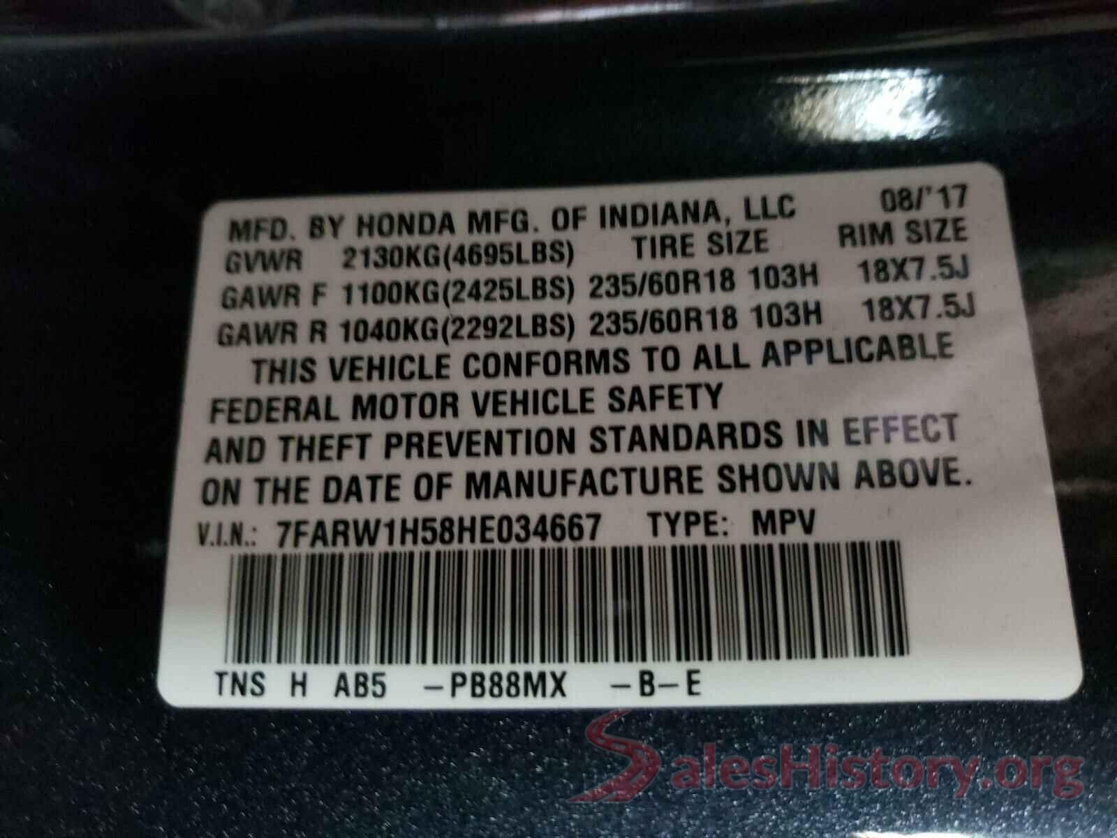 7FARW1H58HE034667 2017 HONDA CRV