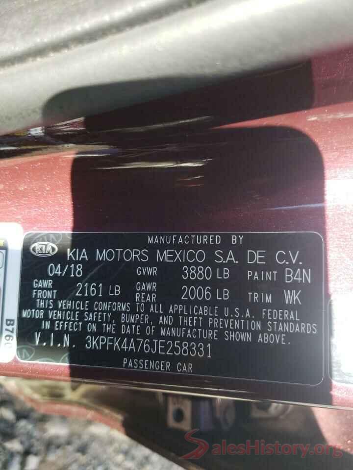 3KPFK4A76JE258331 2018 KIA FORTE