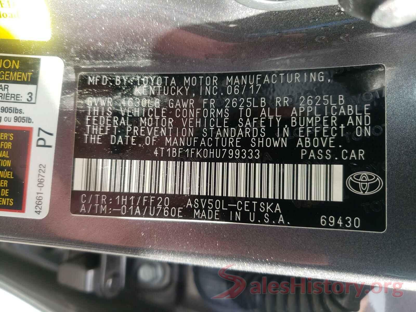 4T1BF1FK0HU799333 2017 TOYOTA CAMRY