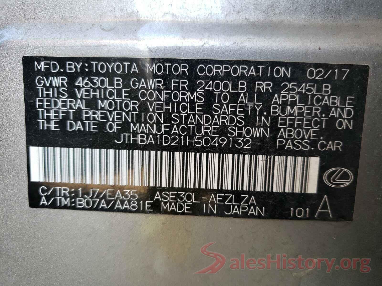 JTHBA1D21H5049132 2017 LEXUS IS