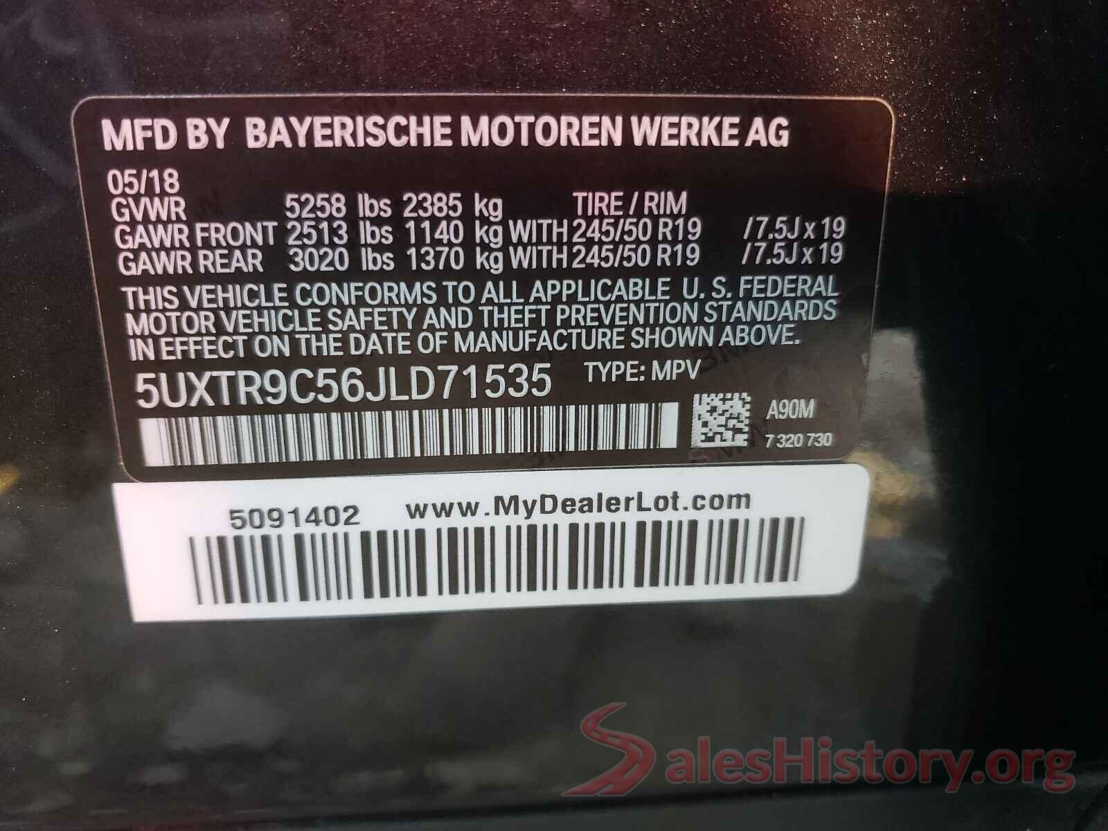 5UXTR9C56JLD71535 2018 BMW X3