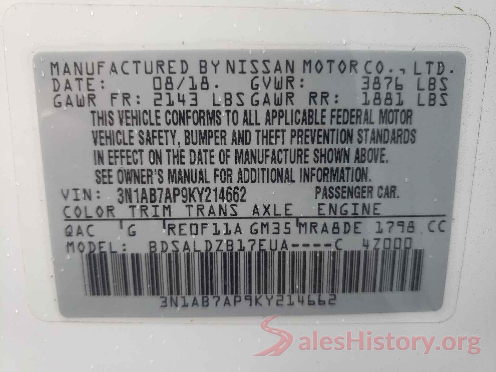 3N1AB7AP9KY214662 2019 NISSAN SENTRA