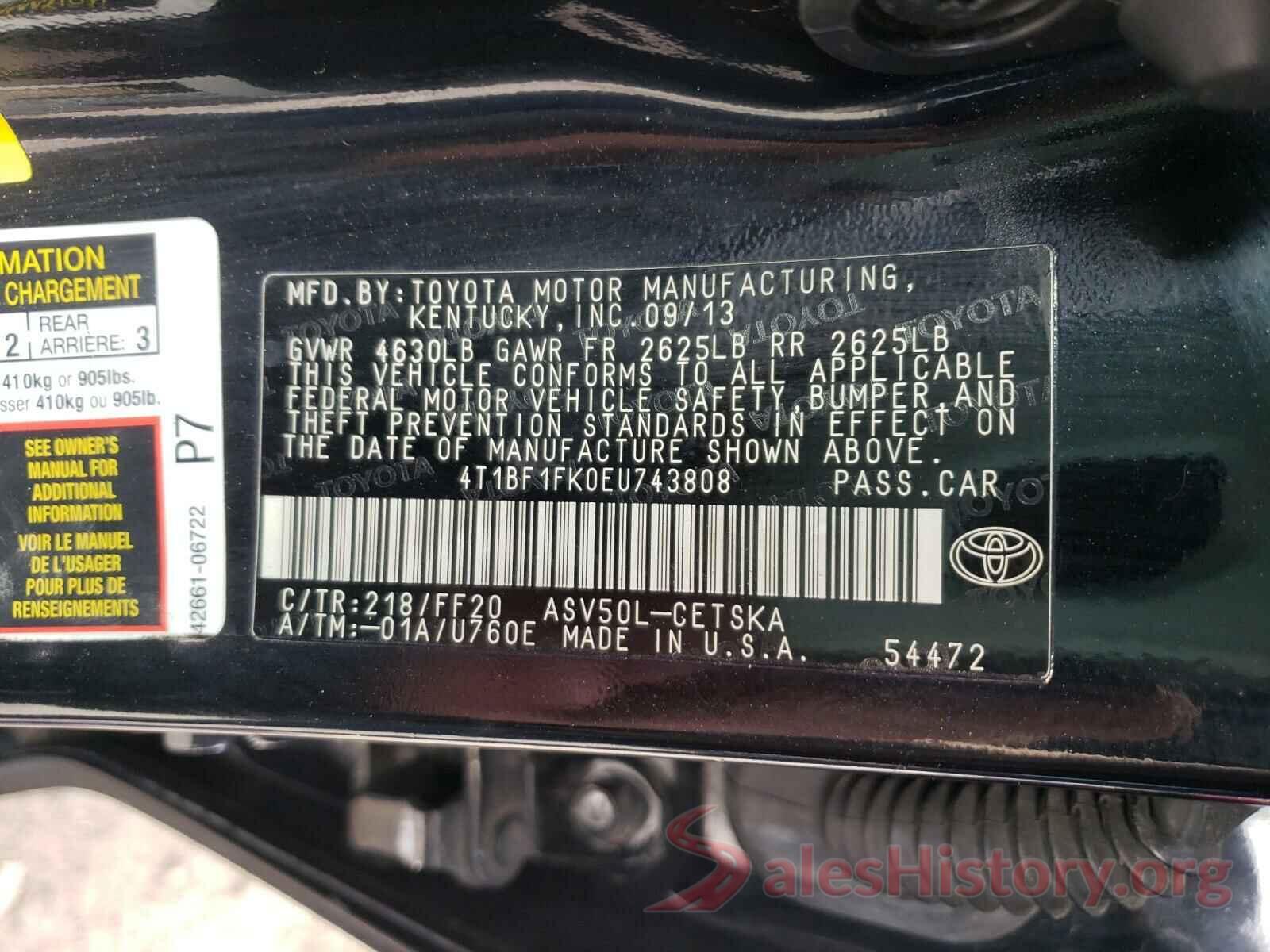 4T1BF1FK0EU743808 2014 TOYOTA CAMRY