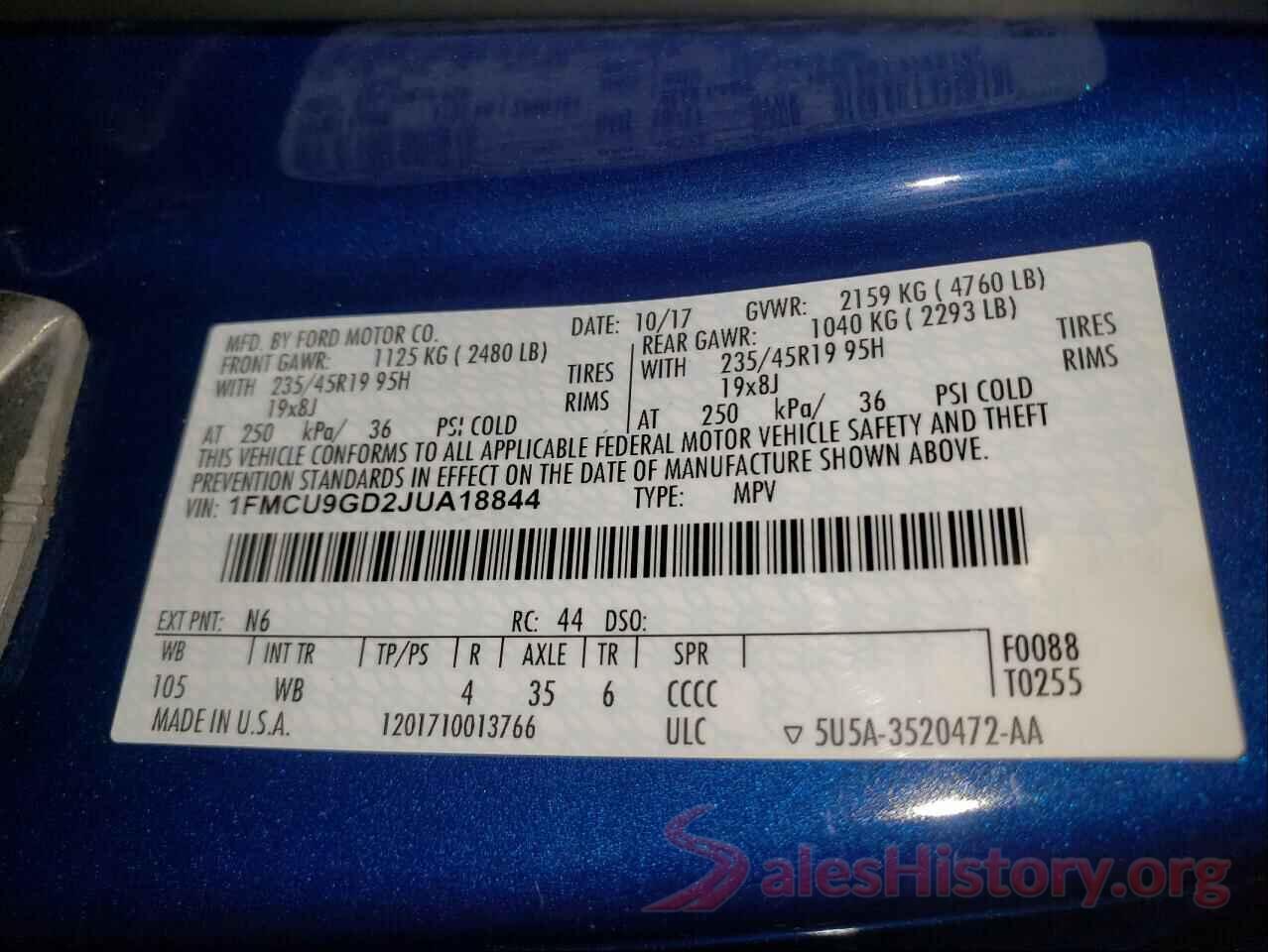 1FMCU9GD2JUA18844 2018 FORD ESCAPE