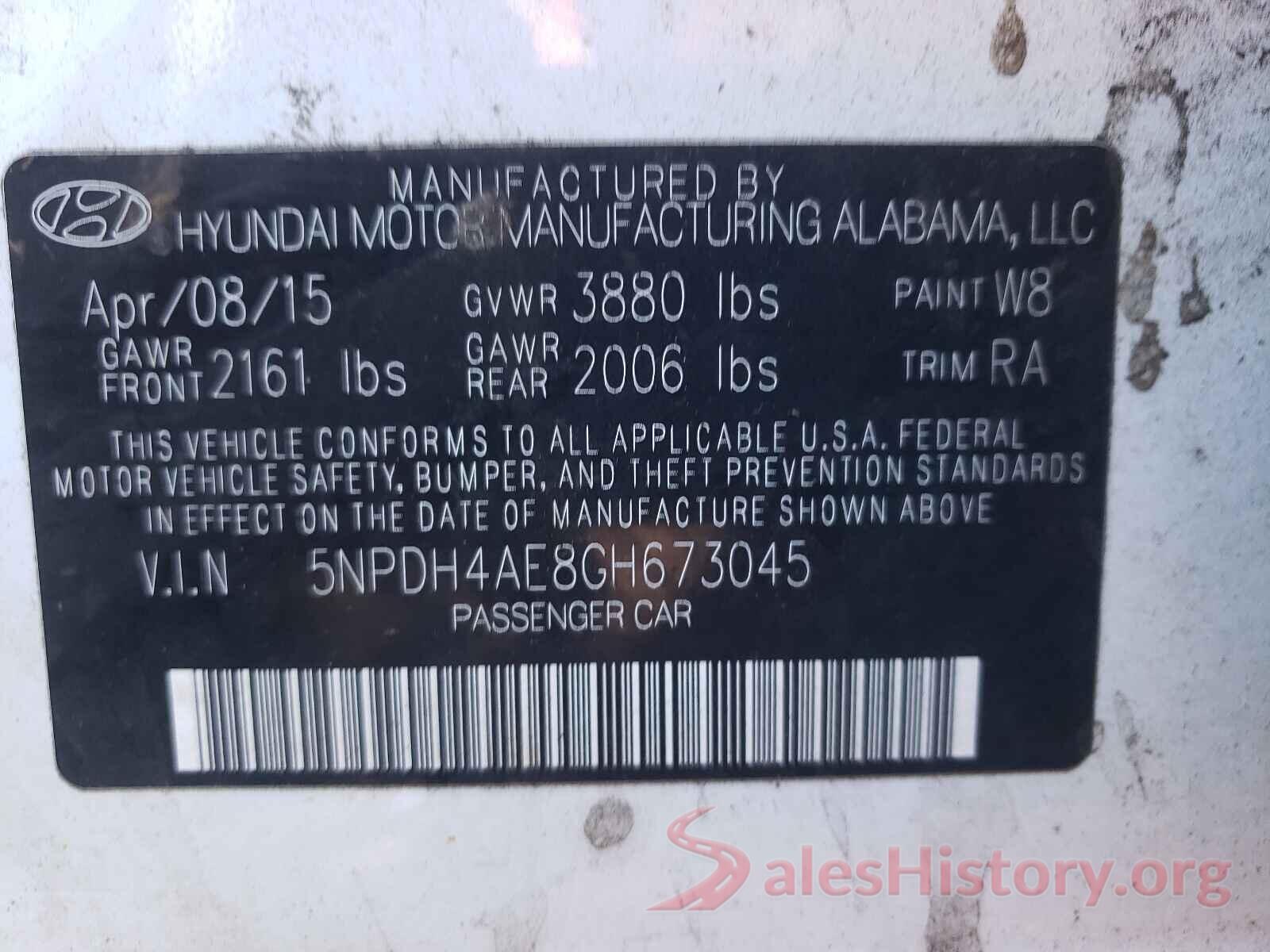 5NPDH4AE8GH673045 2016 HYUNDAI ELANTRA