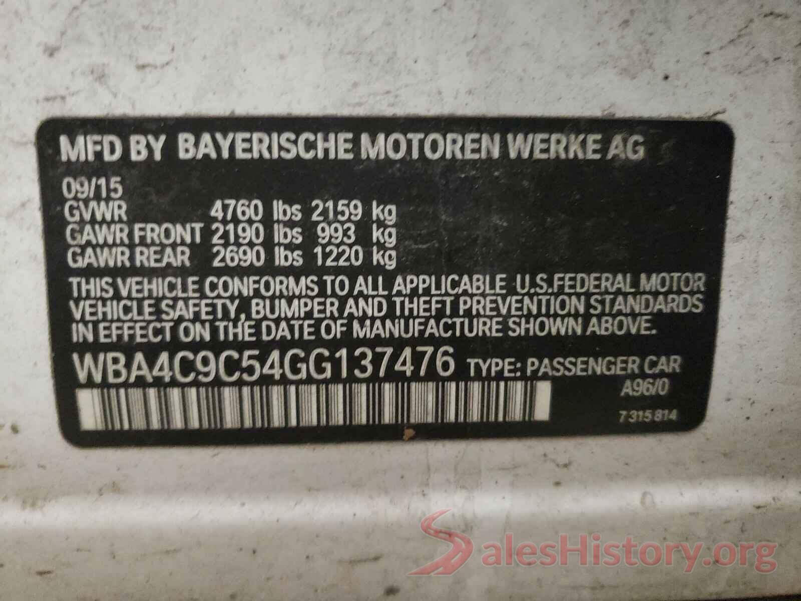 WBA4C9C54GG137476 2016 BMW 4 SERIES