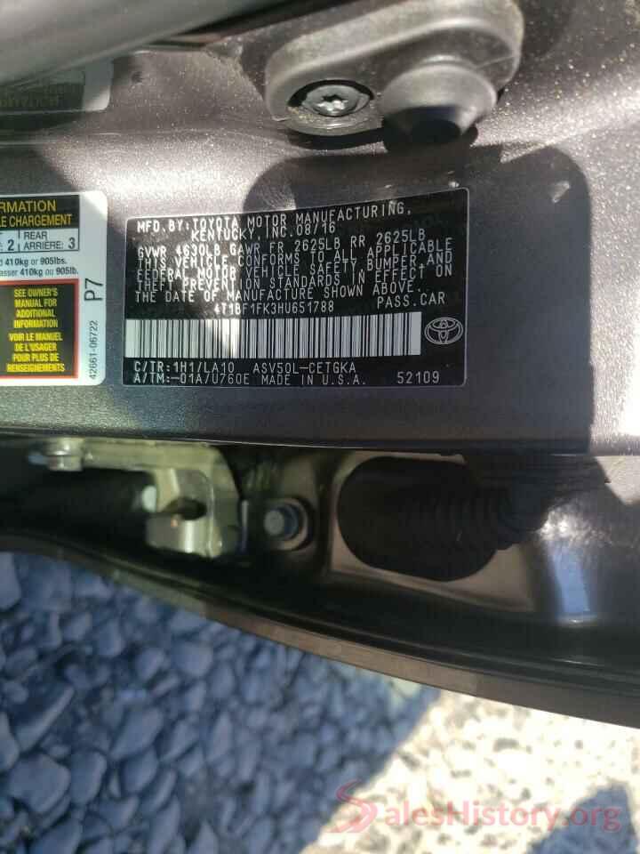 4T1BF1FK3HU651788 2017 TOYOTA CAMRY