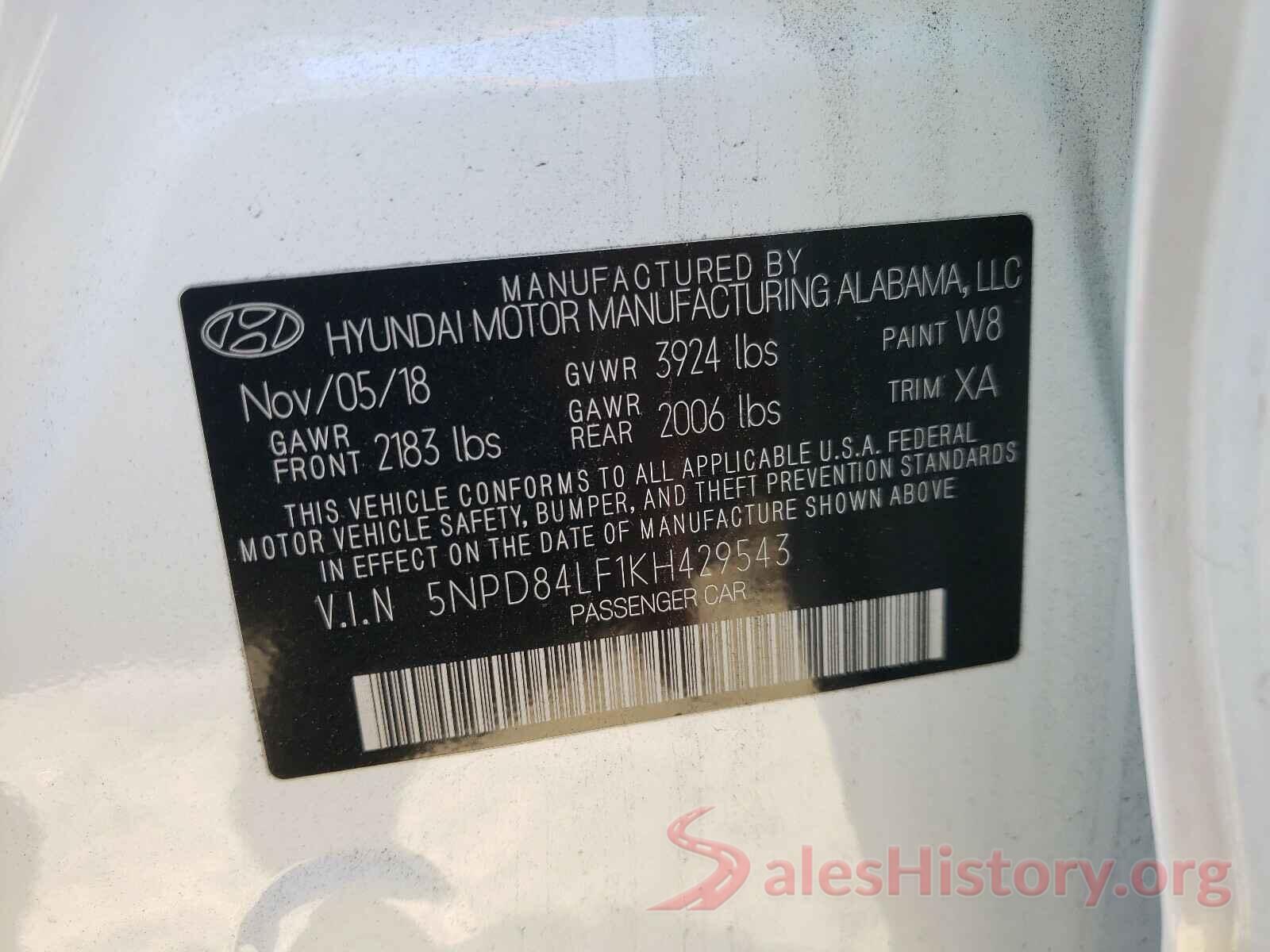 5NPD84LF1KH429543 2019 HYUNDAI ELANTRA