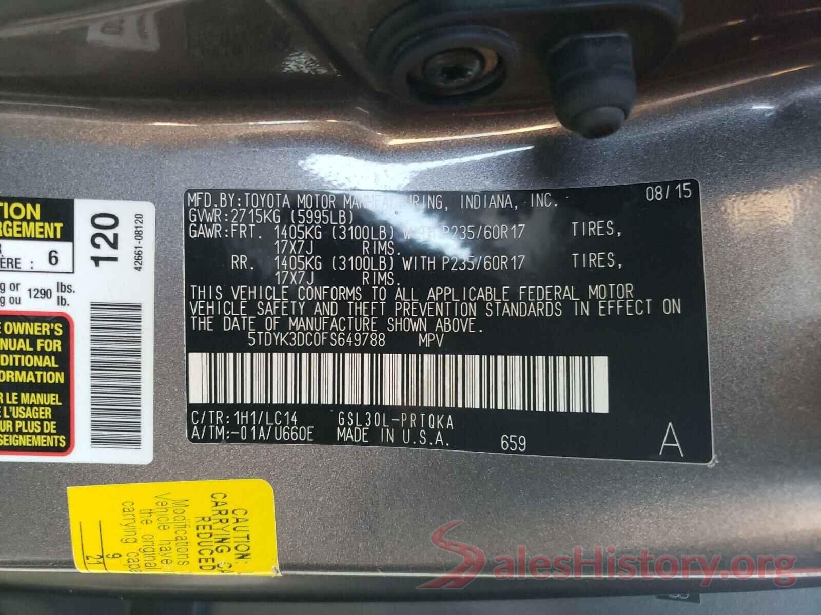 5TDYK3DC0FS649788 2015 TOYOTA SIENNA