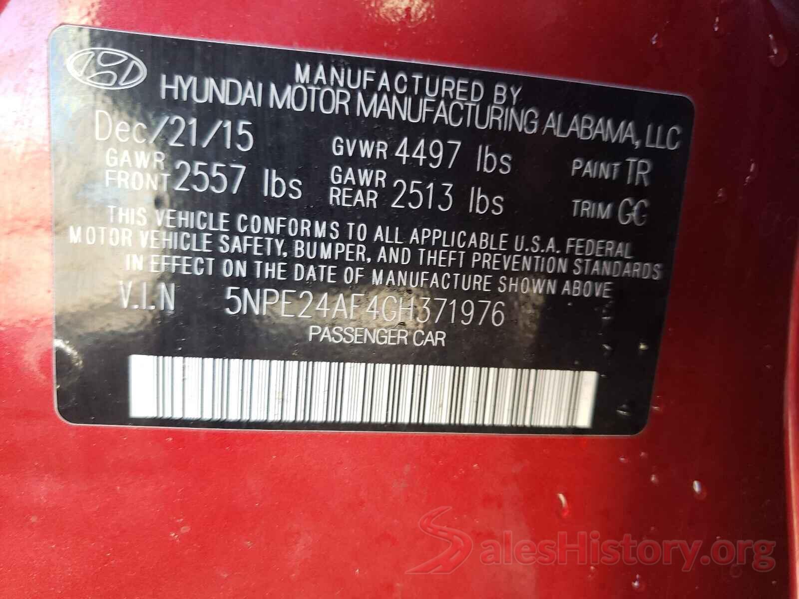 5NPE24AF4GH371976 2016 HYUNDAI SONATA