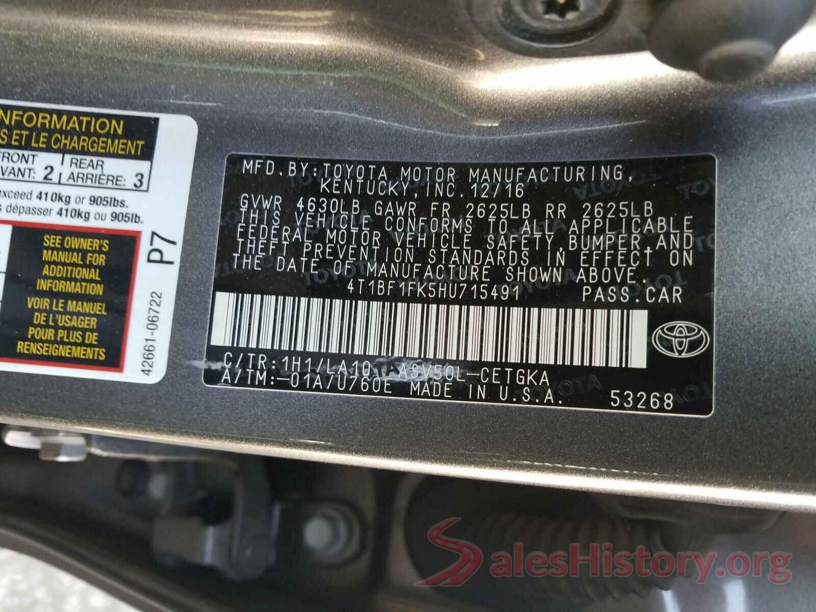 4T1BF1FK5HU715491 2017 TOYOTA CAMRY