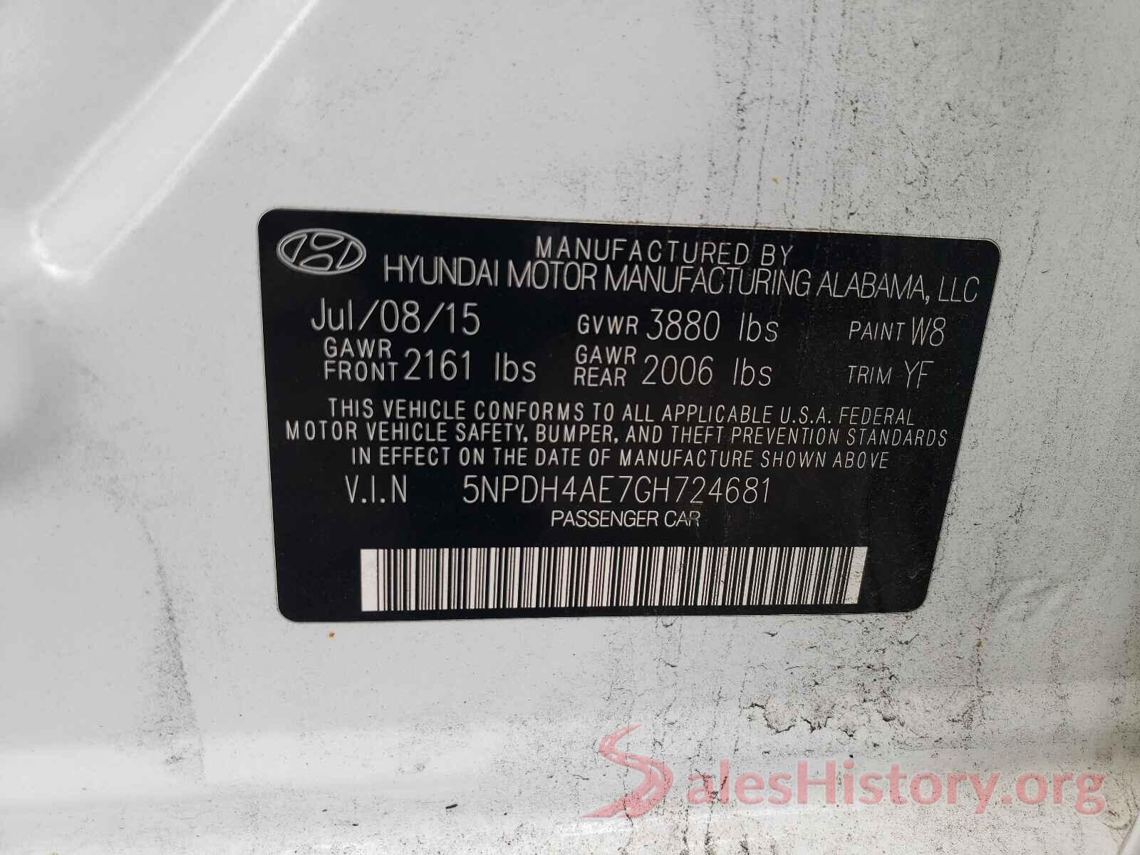 5NPDH4AE7GH724681 2016 HYUNDAI ELANTRA