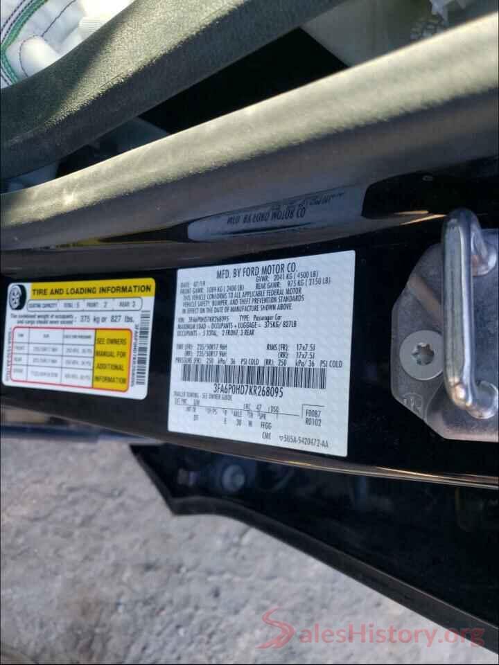 3FA6P0HD7KR268095 2019 FORD FUSION