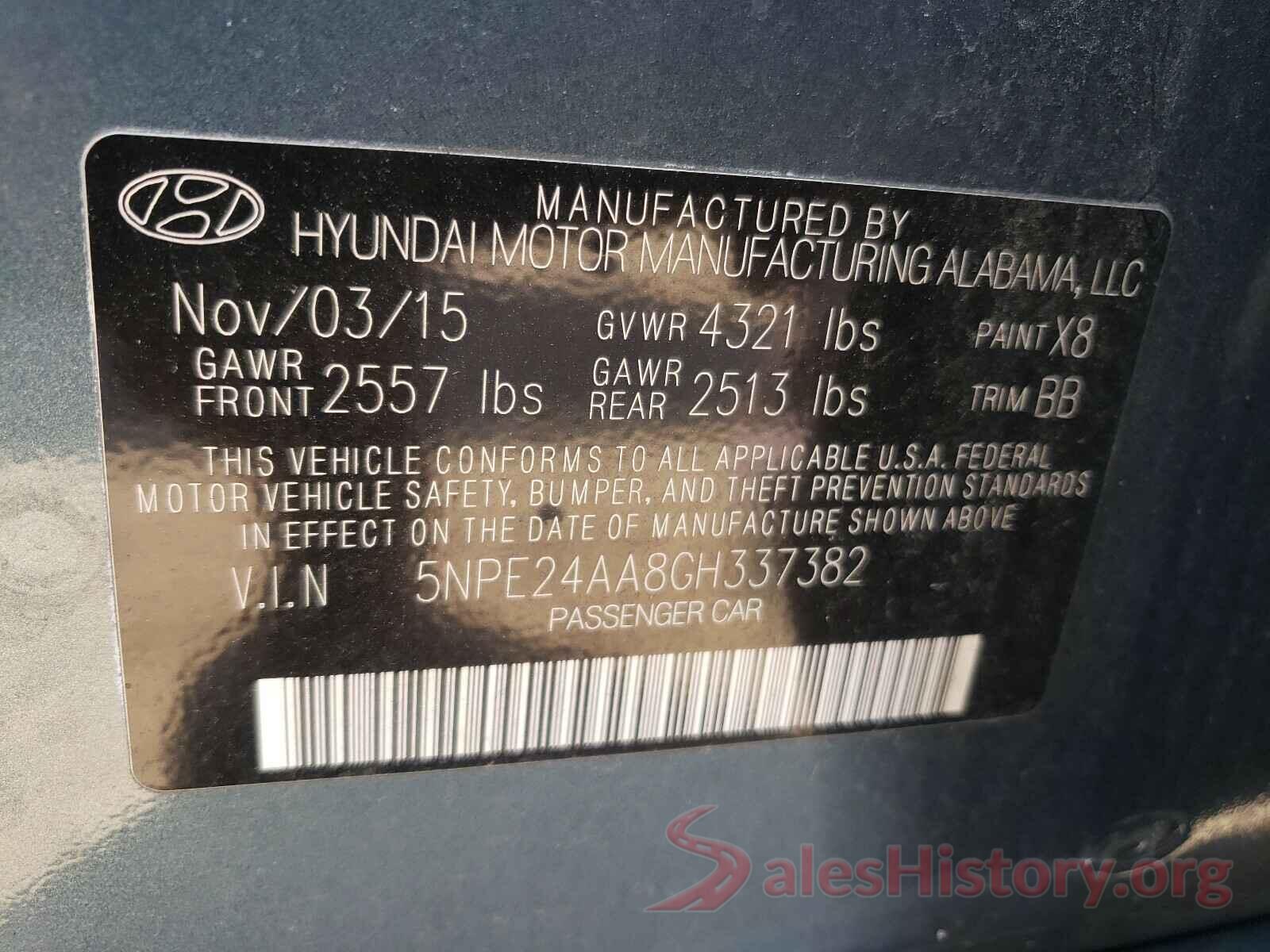 5NPE24AA8GH337382 2016 HYUNDAI SONATA