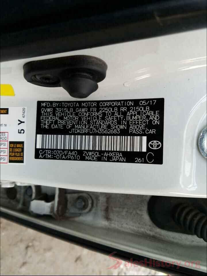 JTDKBRFU7H3562683 2017 TOYOTA PRIUS