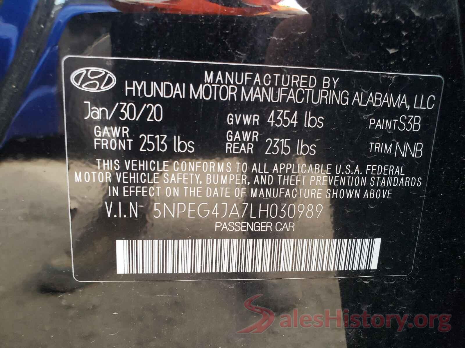 5NPEG4JA7LH030989 2020 HYUNDAI SONATA