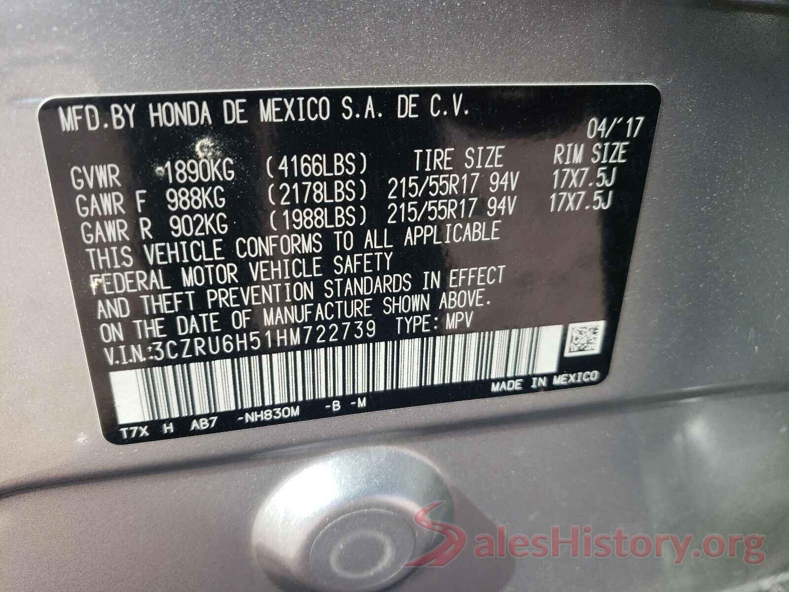 3CZRU6H51HM722739 2017 HONDA HR-V